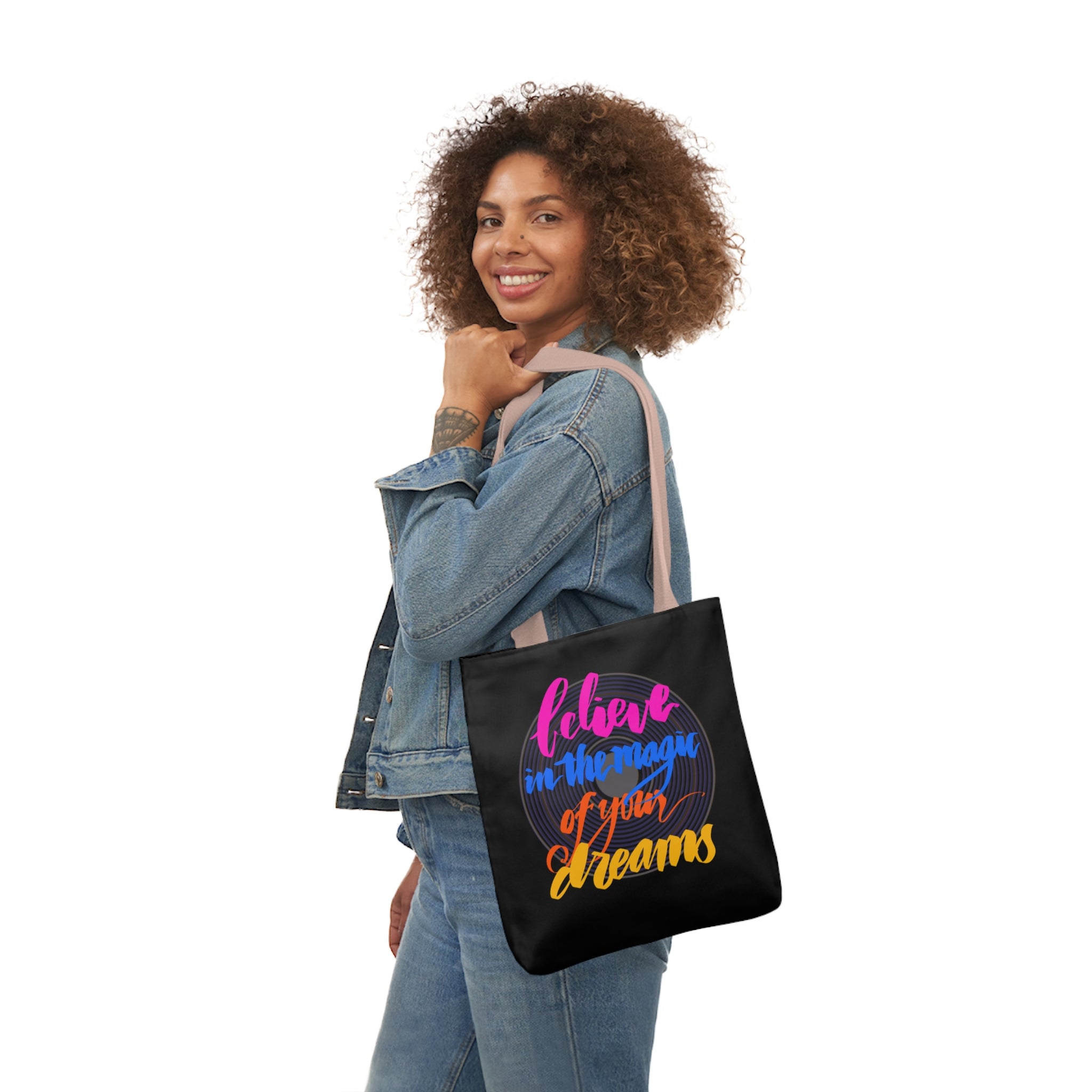 BELIEVE IN THE MAGIC Canvas Tote Bag, 5-Color Straps