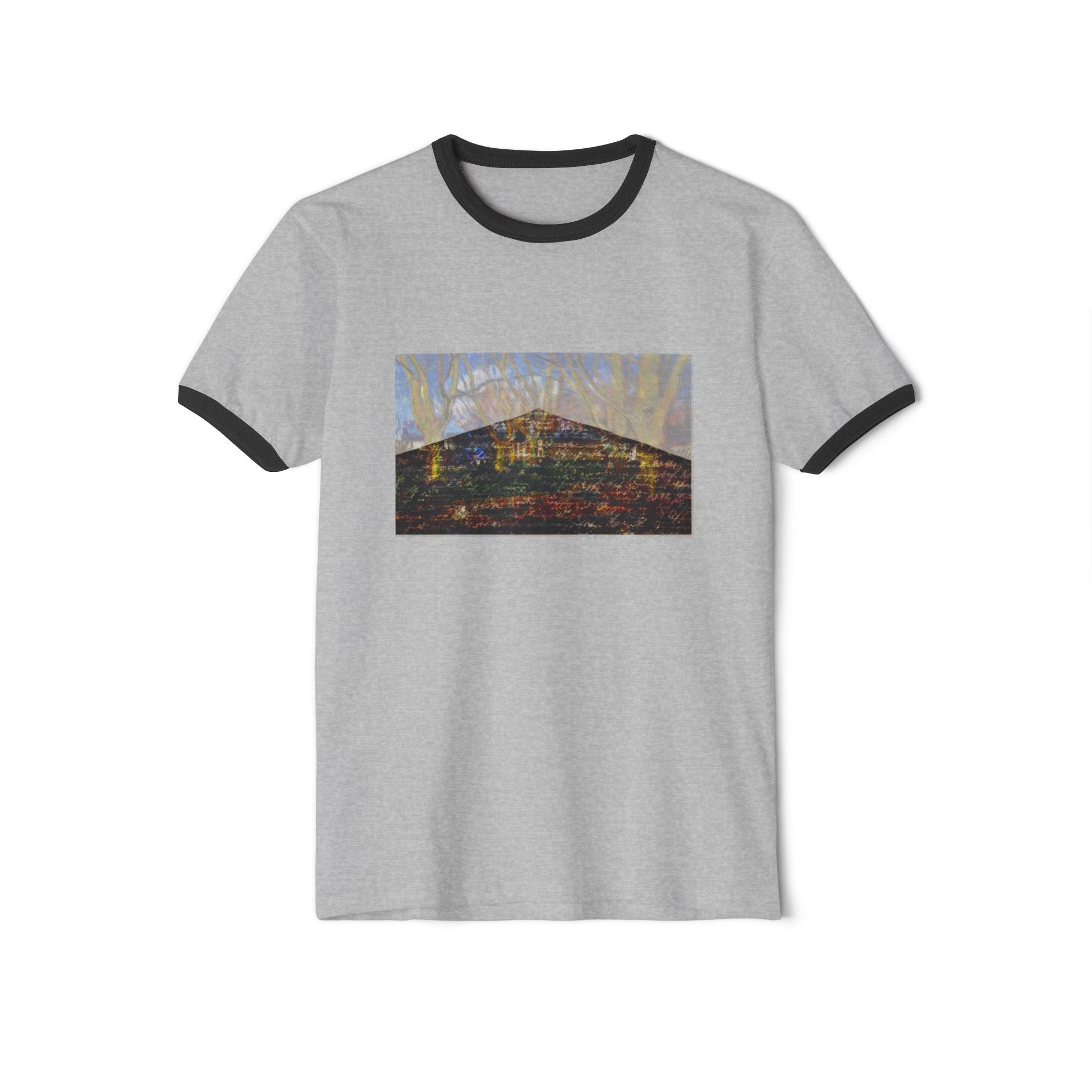 Artistic Nightscape Unisex Ringer T-Shirt, Casual Graphic Tee, Vintage Style Shirt, Gift for Art Lovers, Unique Fashion Statement
