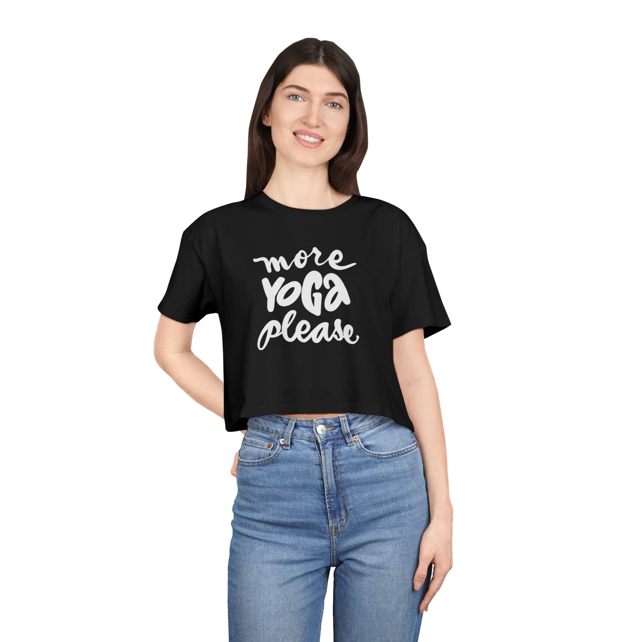 Women's Yoga Crop Tee - 'More Yoga Please'