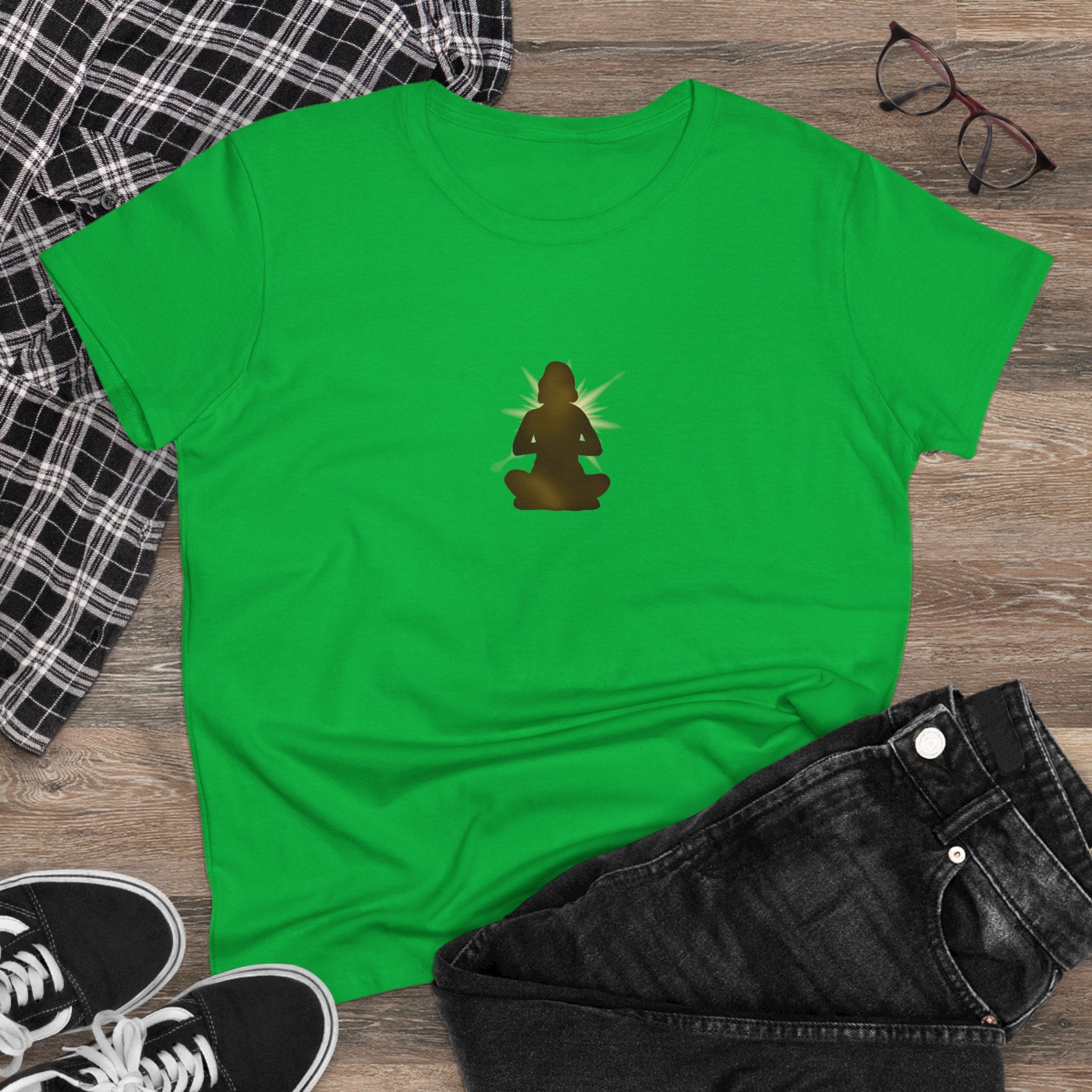 Meditation Silhouette Tee — Women's Yoga Cotton T‑Shirt