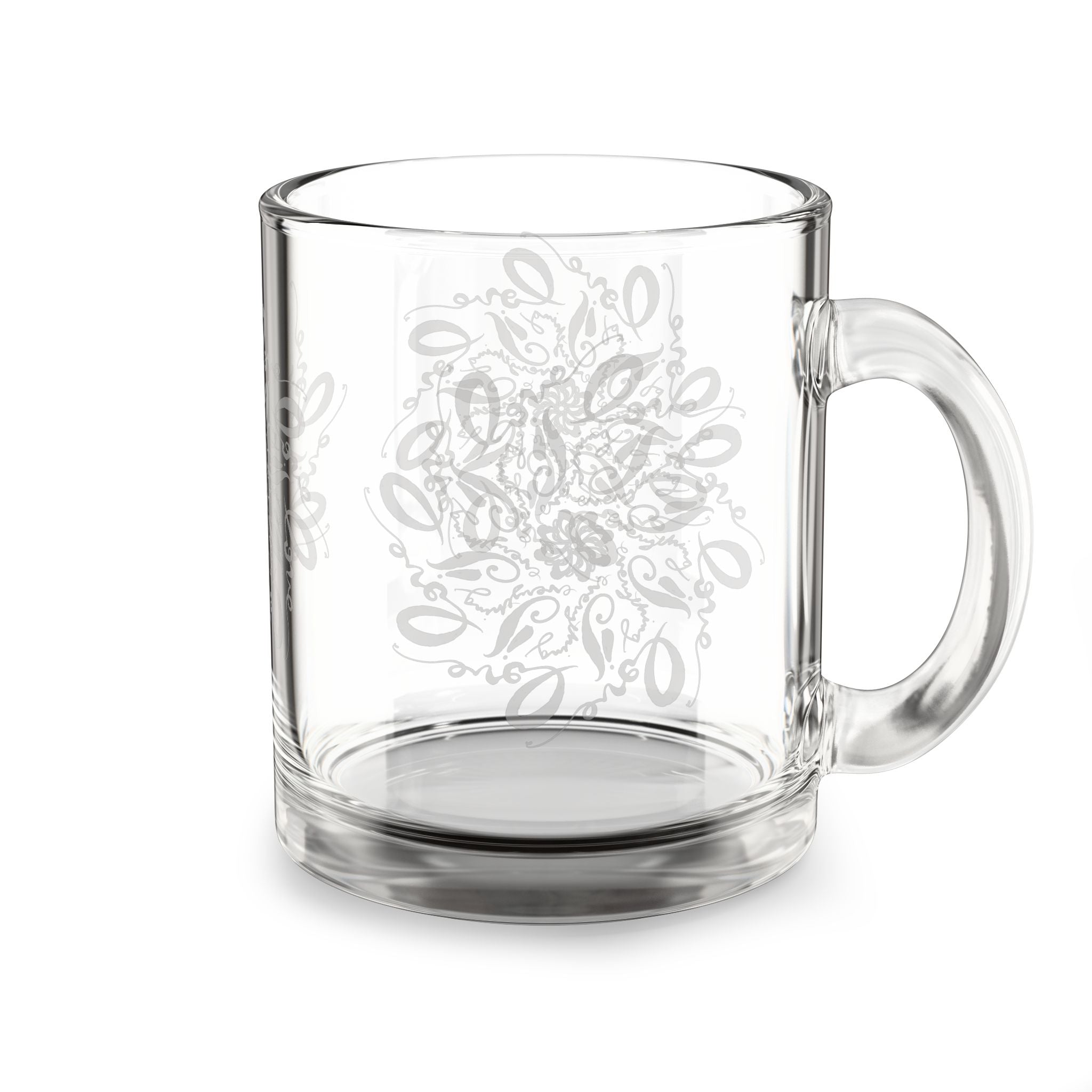 10oz Glass Mug – Elegant Love is Everything handwritten mandala