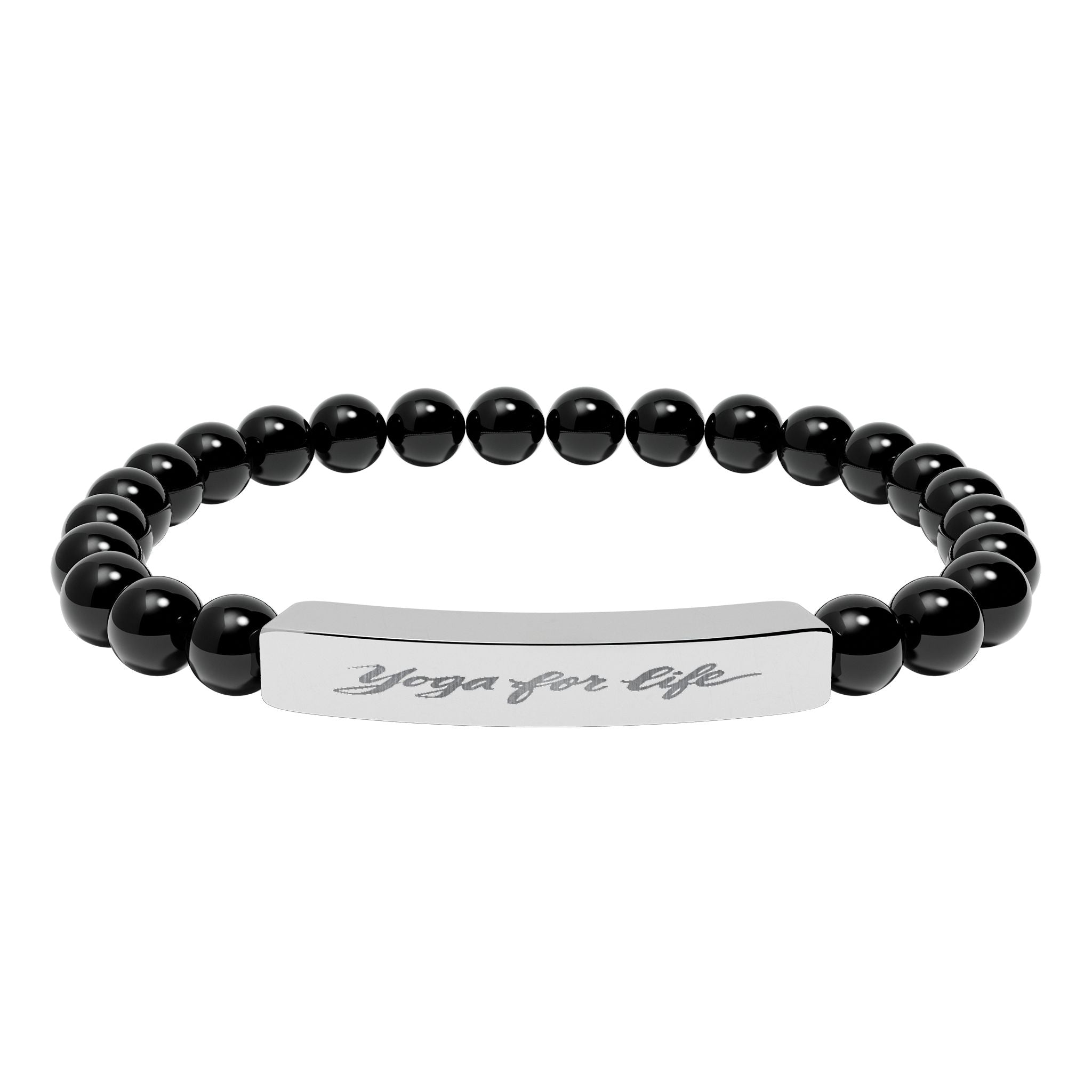 Natural Stone Stretch Bar Bracelet — "Yoga for Life" Engraved