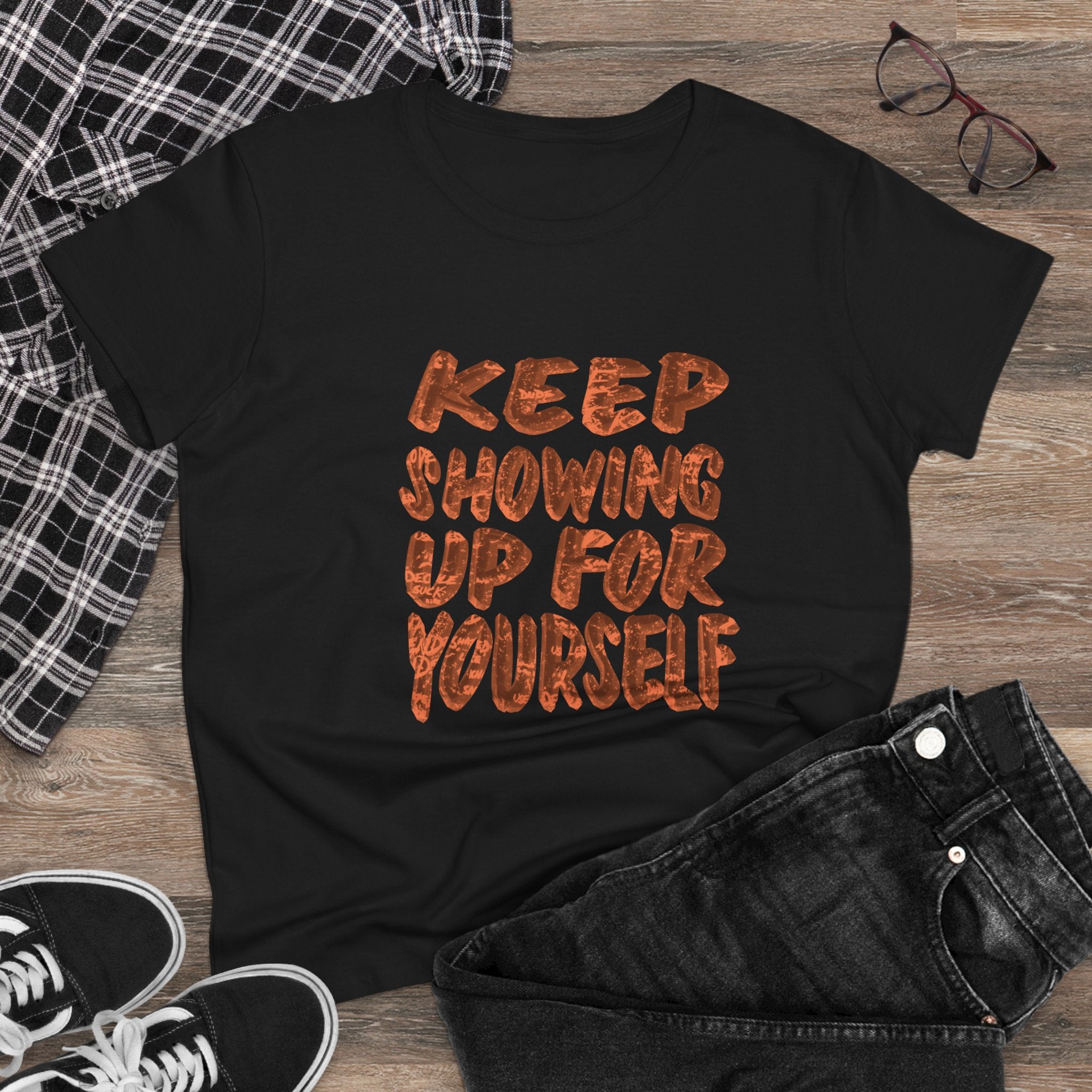 Inspirational Women's Cotton Tee - "Keep Showing Up For Yourself"