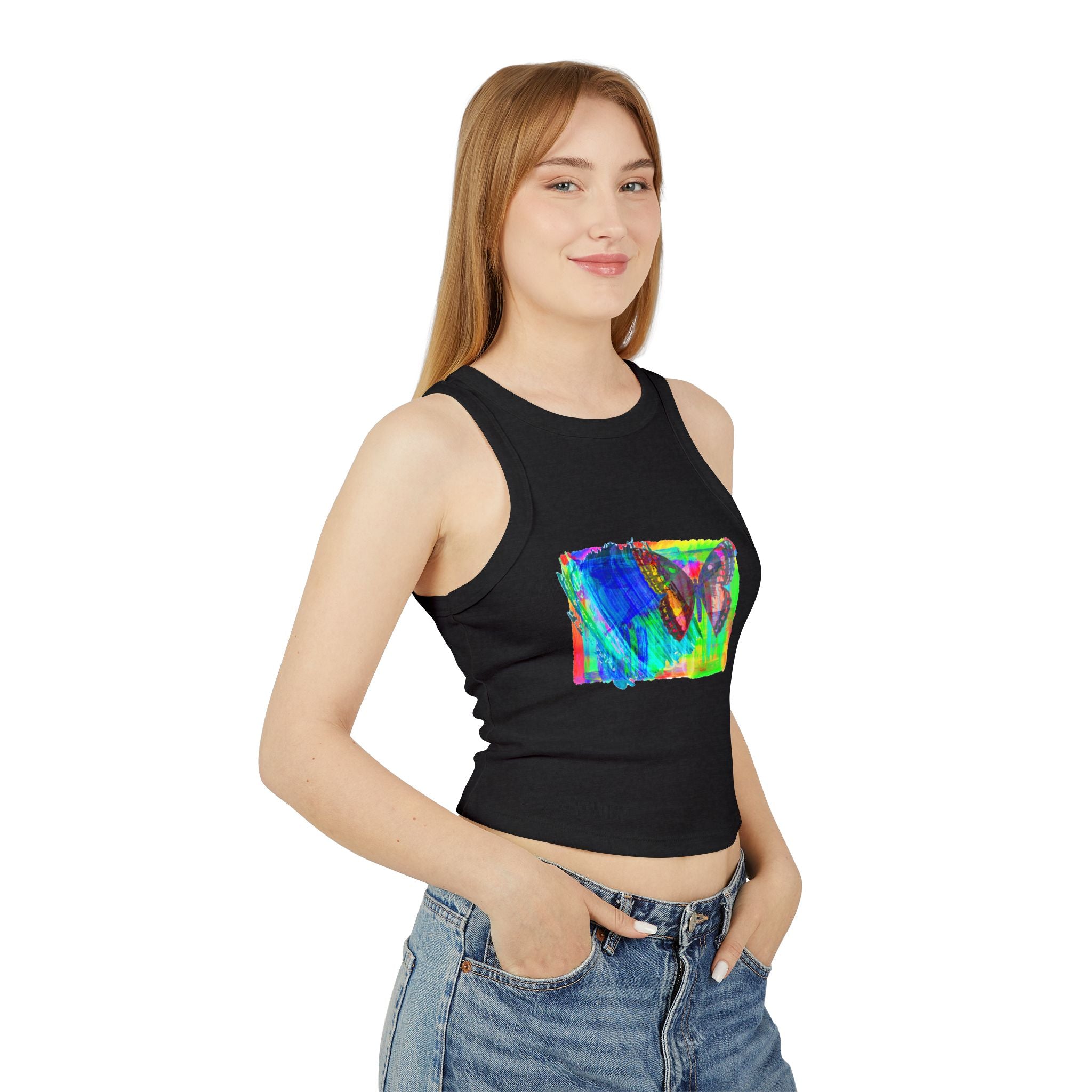 Vibrant Butterfly Racer Tank Top | Women's Summer Top, Festival Wear, Outdoor Activity, Gym Apparel, Boho Style