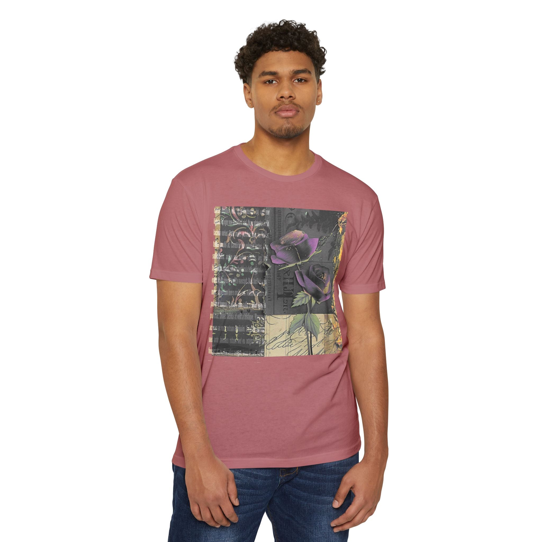 Artistic Floral Unisex CVC Jersey T-Shirt - Stylish Rose Design
