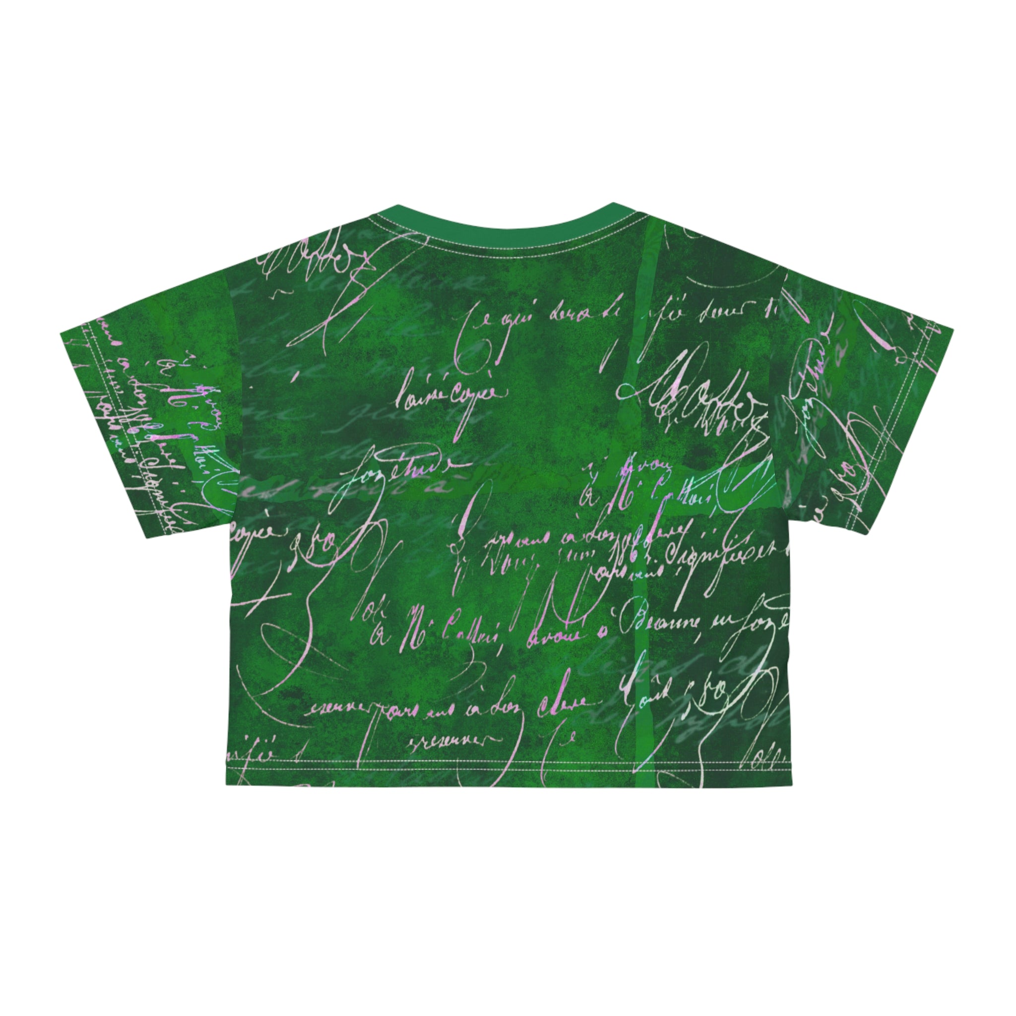 Stylish Script Crop Tee - Trendy Green Graphic Top for Casual Wear