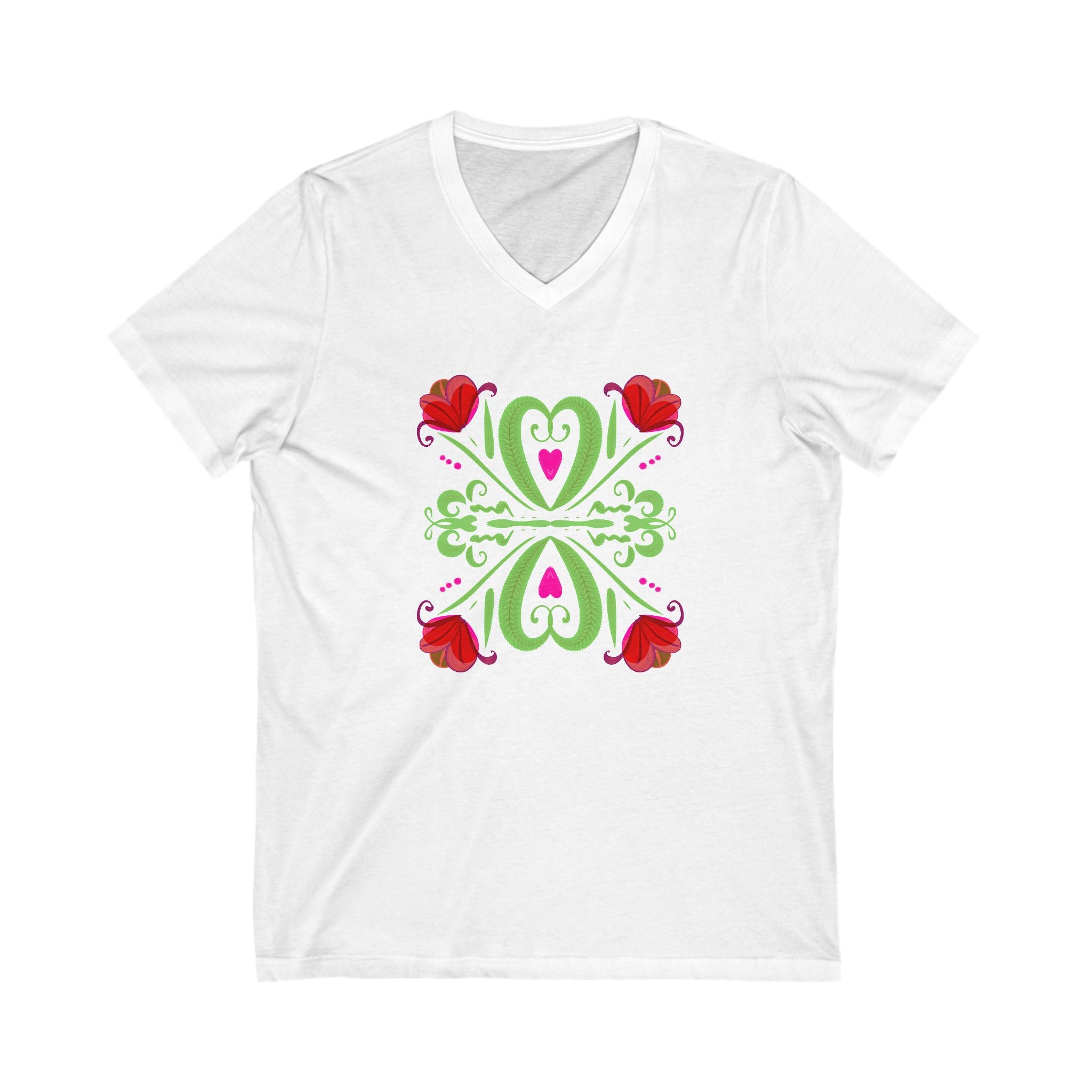 Floral Heart Unisex V-Neck Tee - hand-drawn and Perfect for Everyday Wear