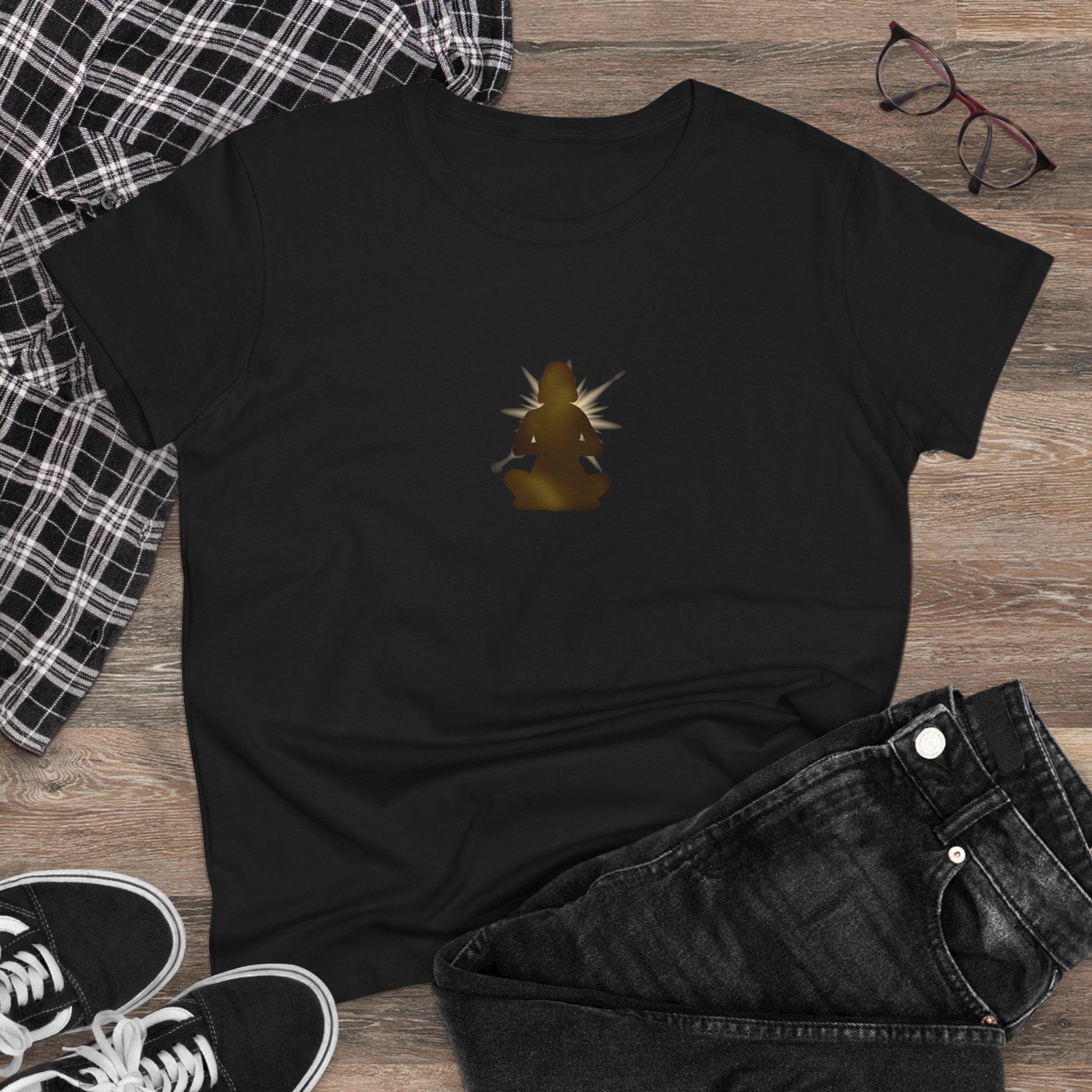 Meditation Silhouette Tee — Women's Yoga Cotton T‑Shirt