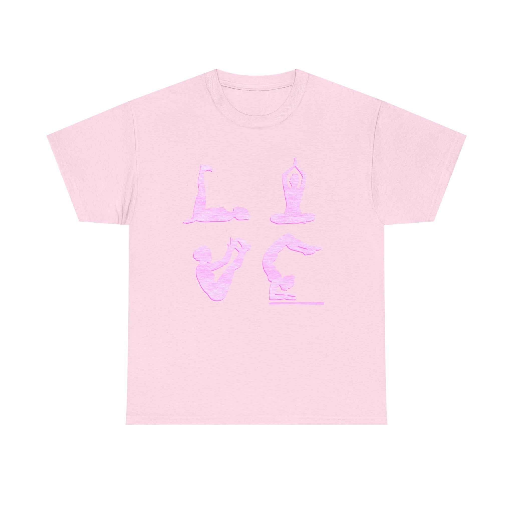 Yoga Love Poses Graphic Tee — Pink Silhouette Yoga Shirt for Women & Men