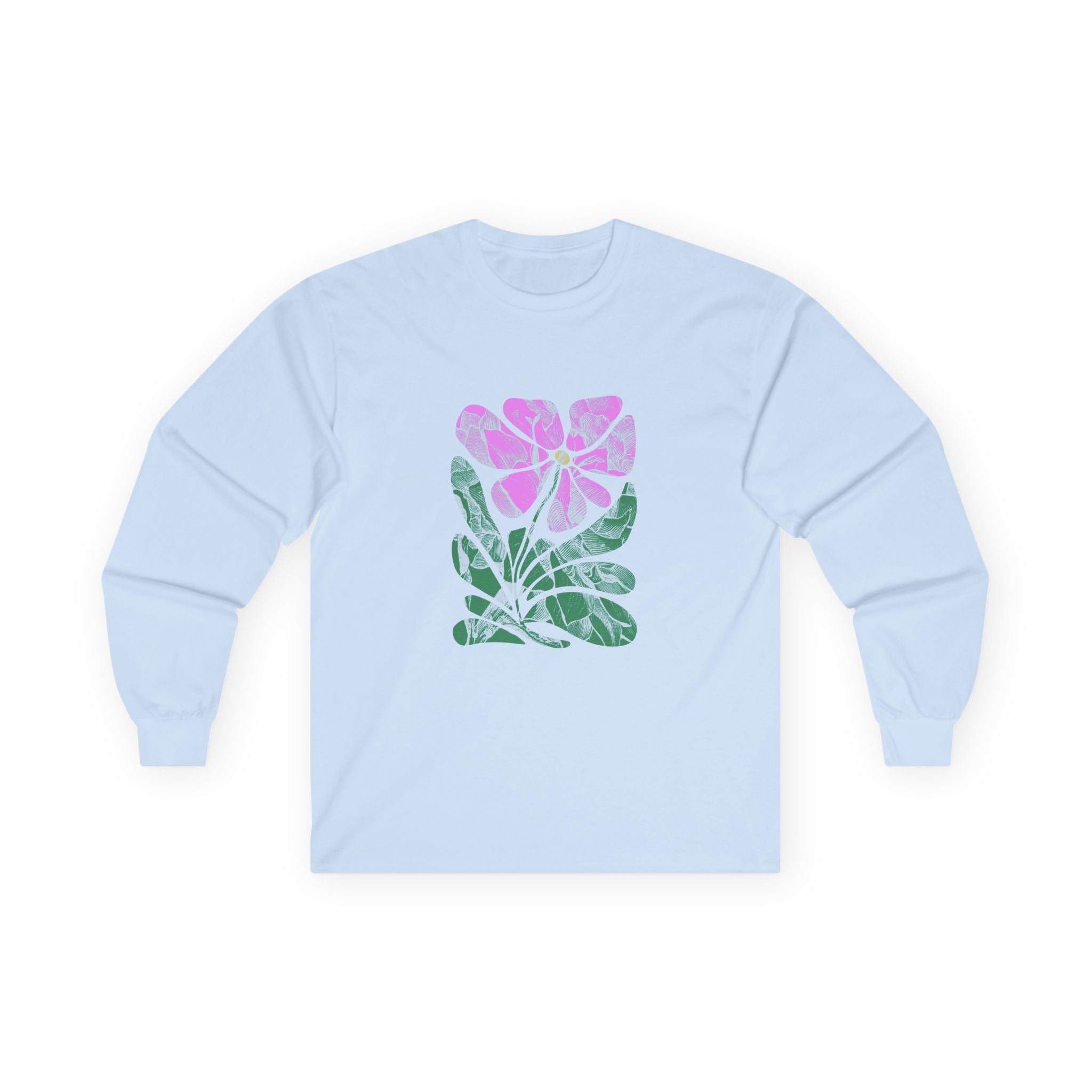 Floral Watercolor Long Sleeve Tee — Pink Bloom Graphic