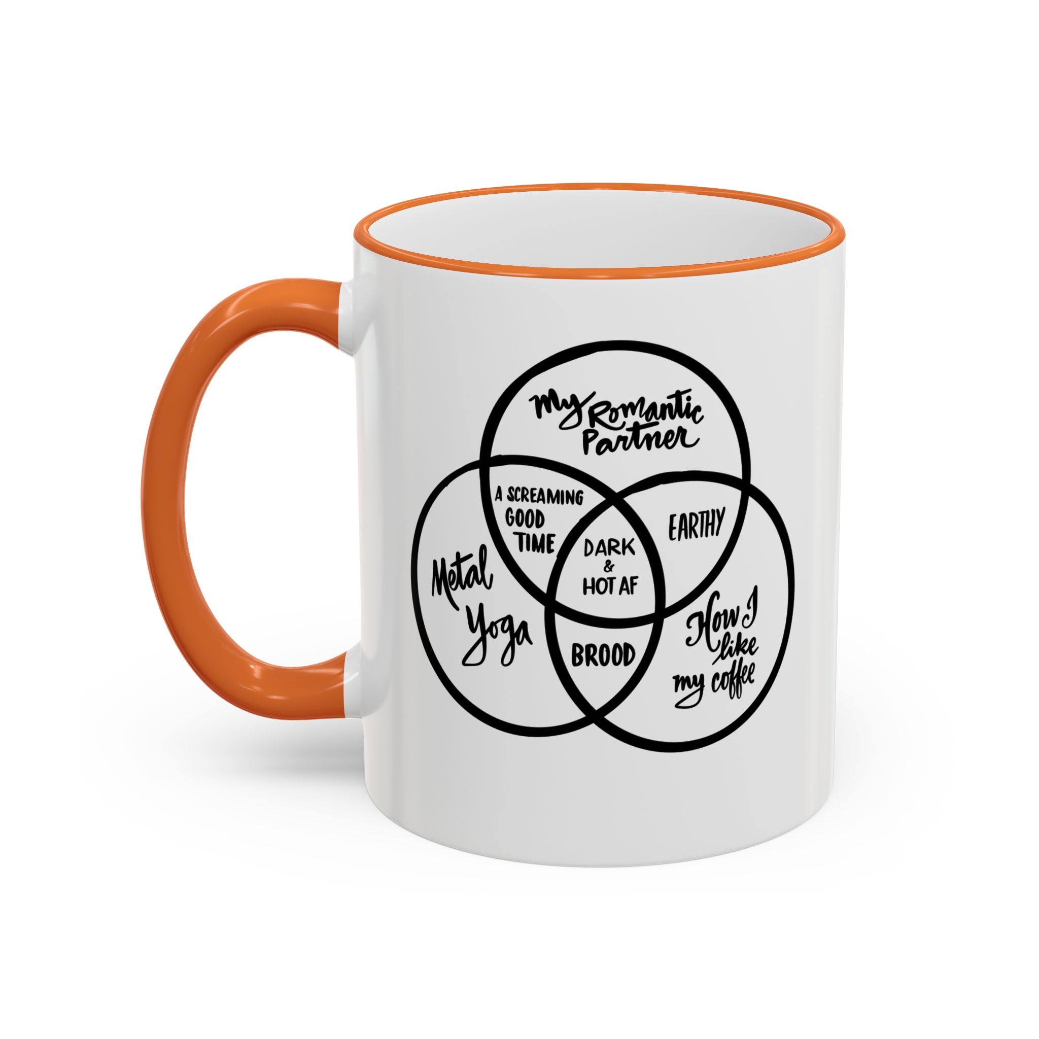 Metal Yoga Venn Diagram Mug — Funny Coffee Lover Accent Rim & Handle Mug (11oz/15oz)