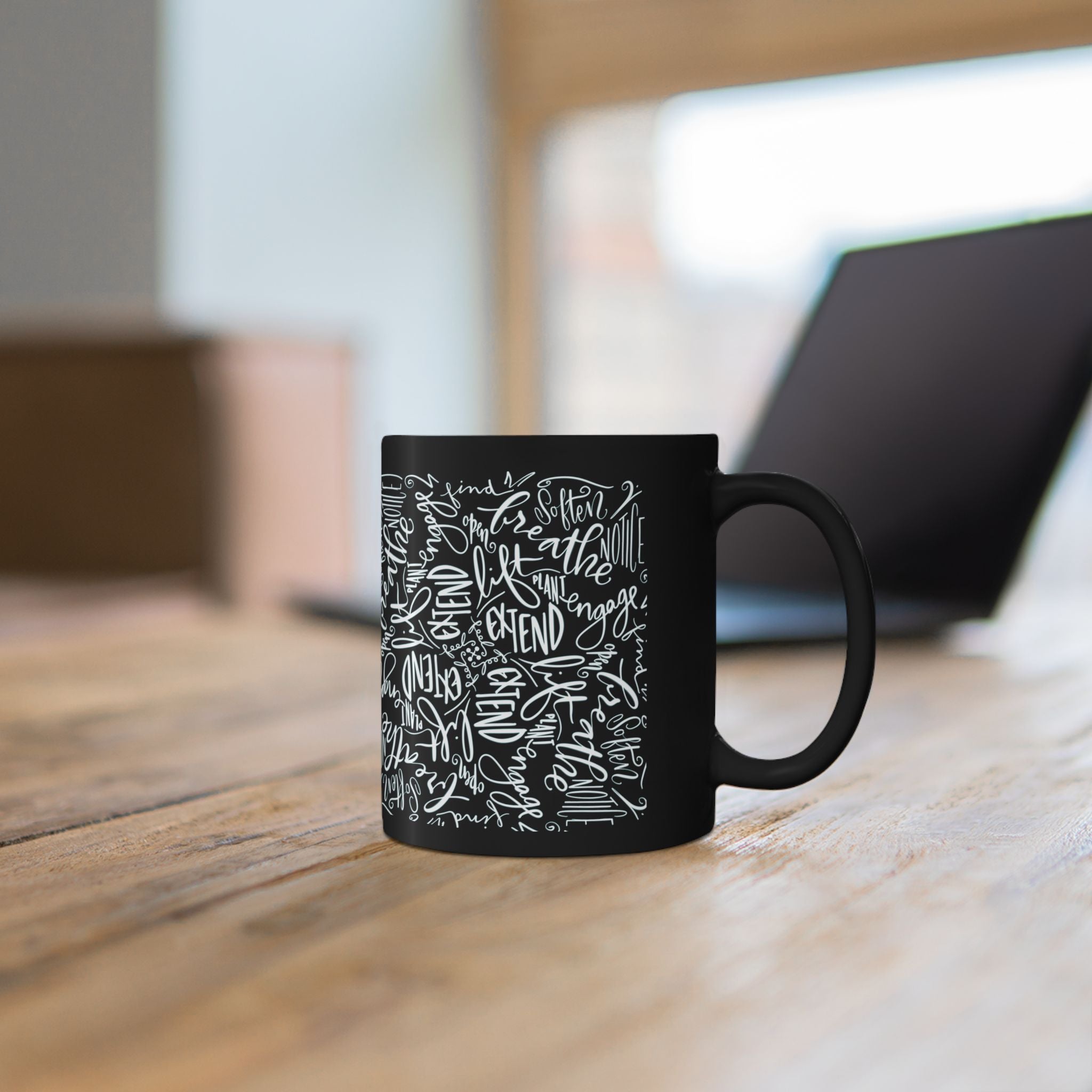 Favorite Yoga Cues Calligraphy Word Art Coffee Mug – Hand-Lettered Script Design (11oz)