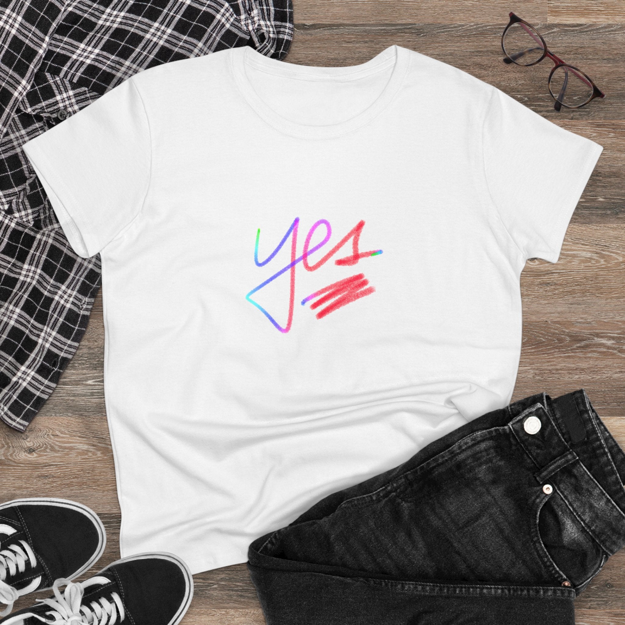 Positive Vibes Women's Midweight Cotton Tee - 'Yes' Design
