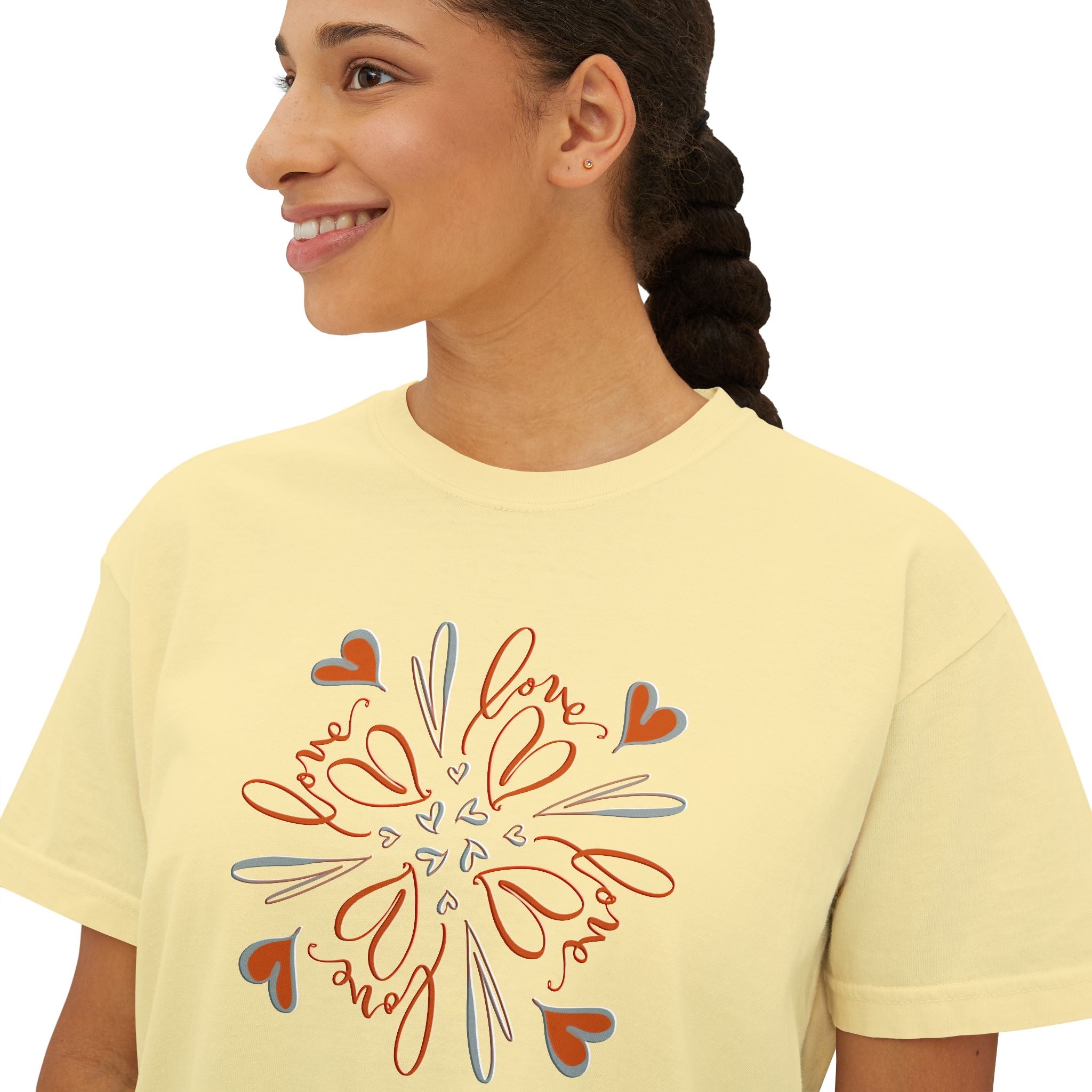 Women's Boxy Tee — Floral Heart Mandala Graphic