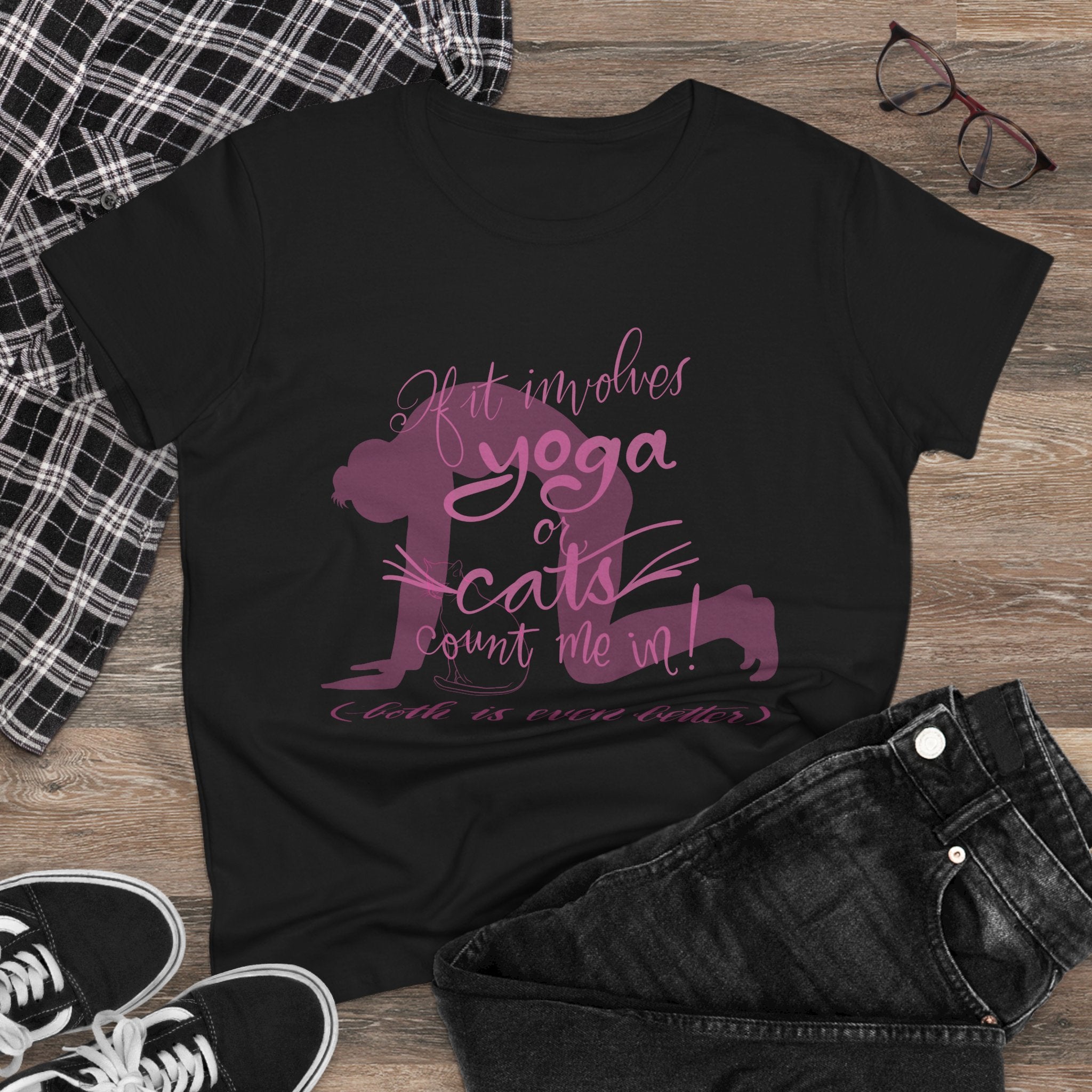Yoga & Cats Women's Midweight Cotton Tee