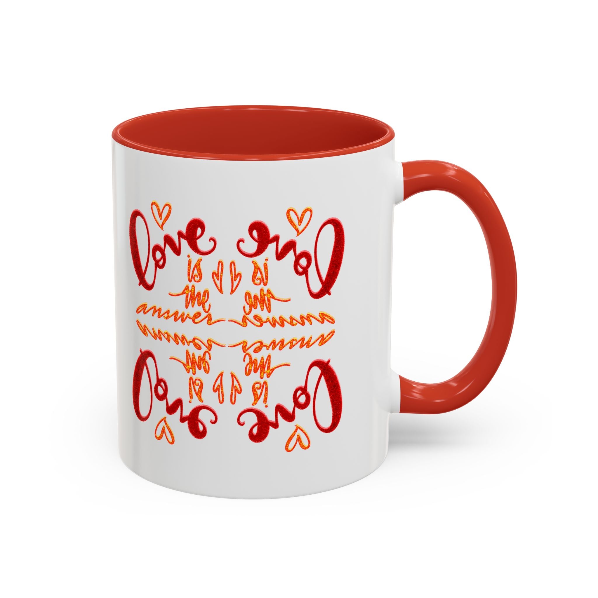 Love Coffee Mug – Cute Handwritten 'Love is the answer' Accent Mug (11 oz)