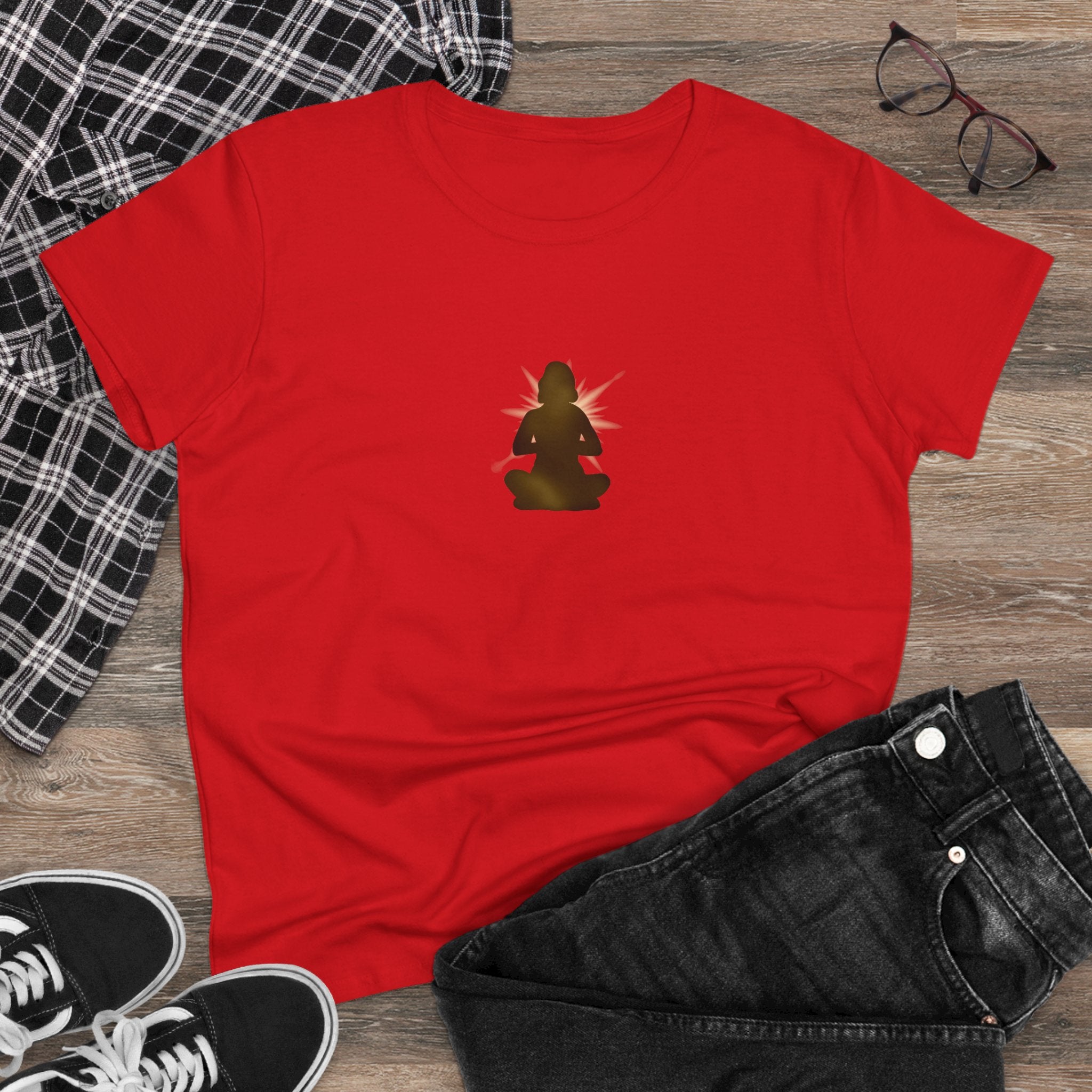 Meditation Silhouette Tee — Women's Yoga Cotton T‑Shirt