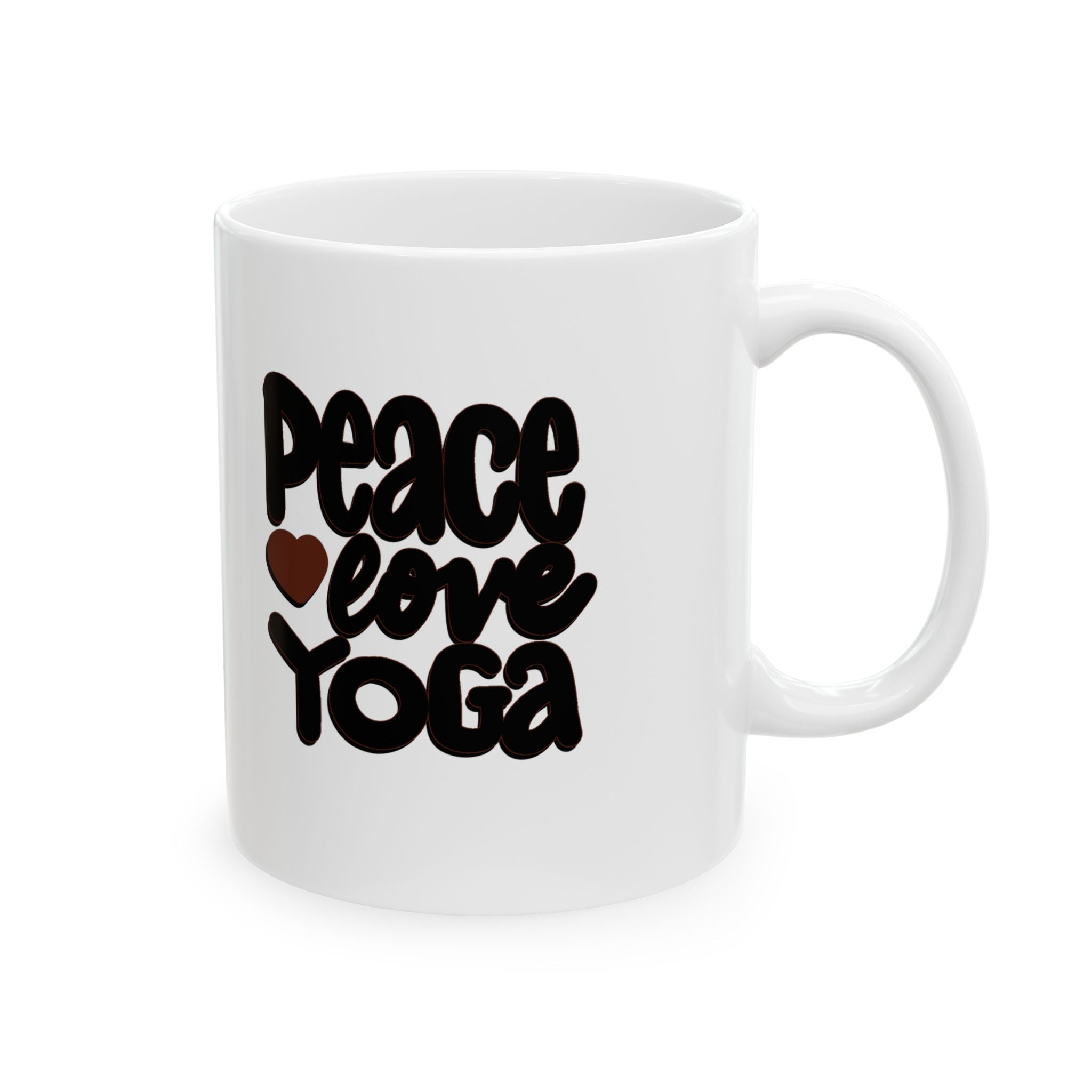 PEACE LOVE YOGA Ceramic Mug, (11oz)