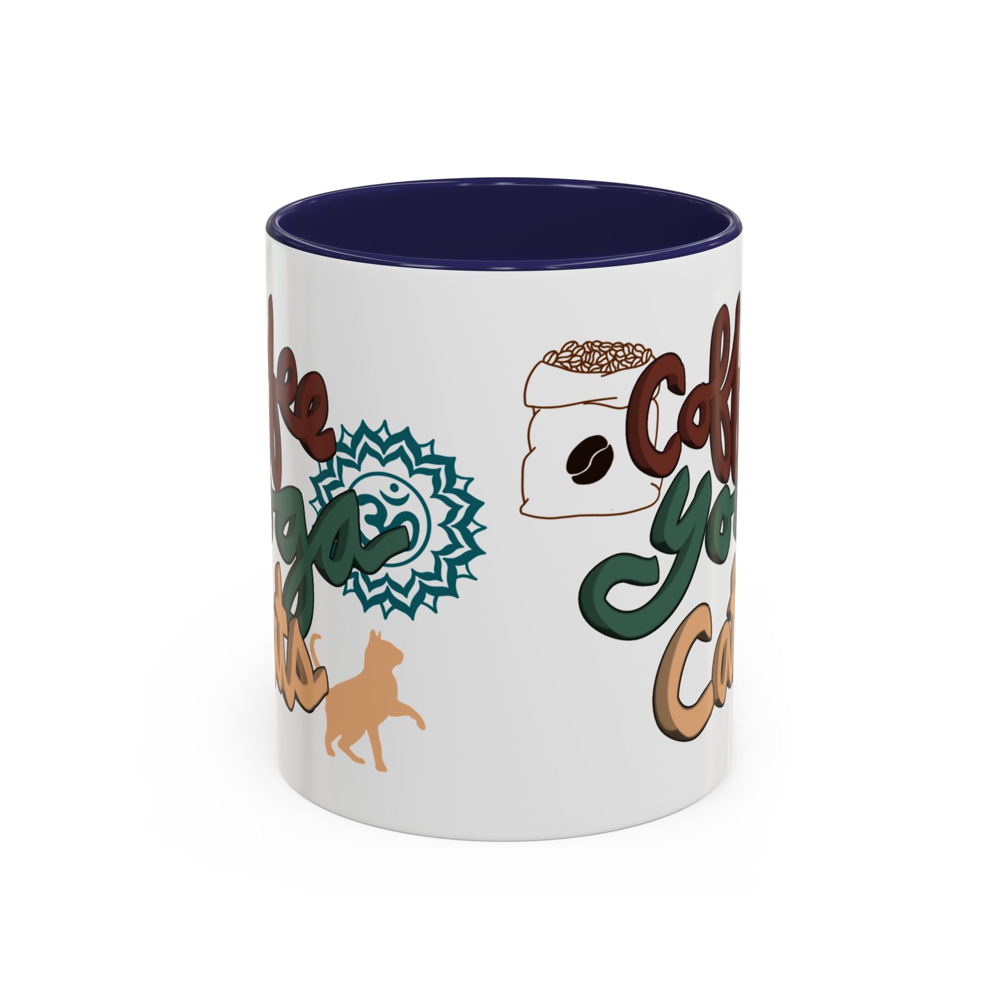 COFFEE YOGA CATS Accent Coffee Mug (11 oz)