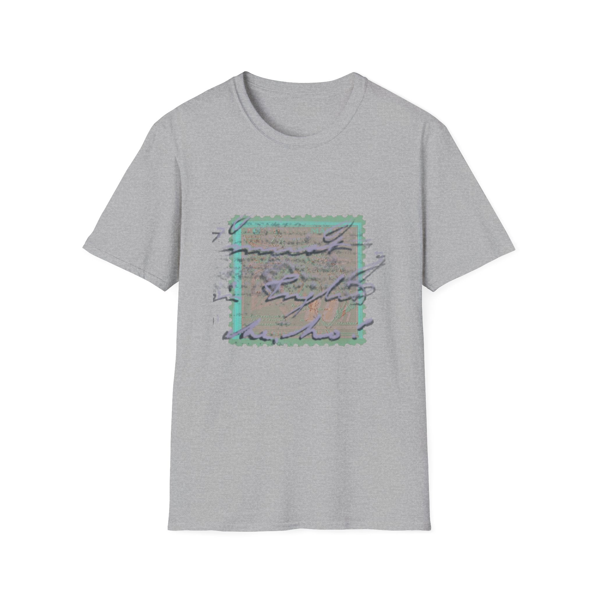 Vintage Postage Stamp Graphic Tee – Handwritten Script Design