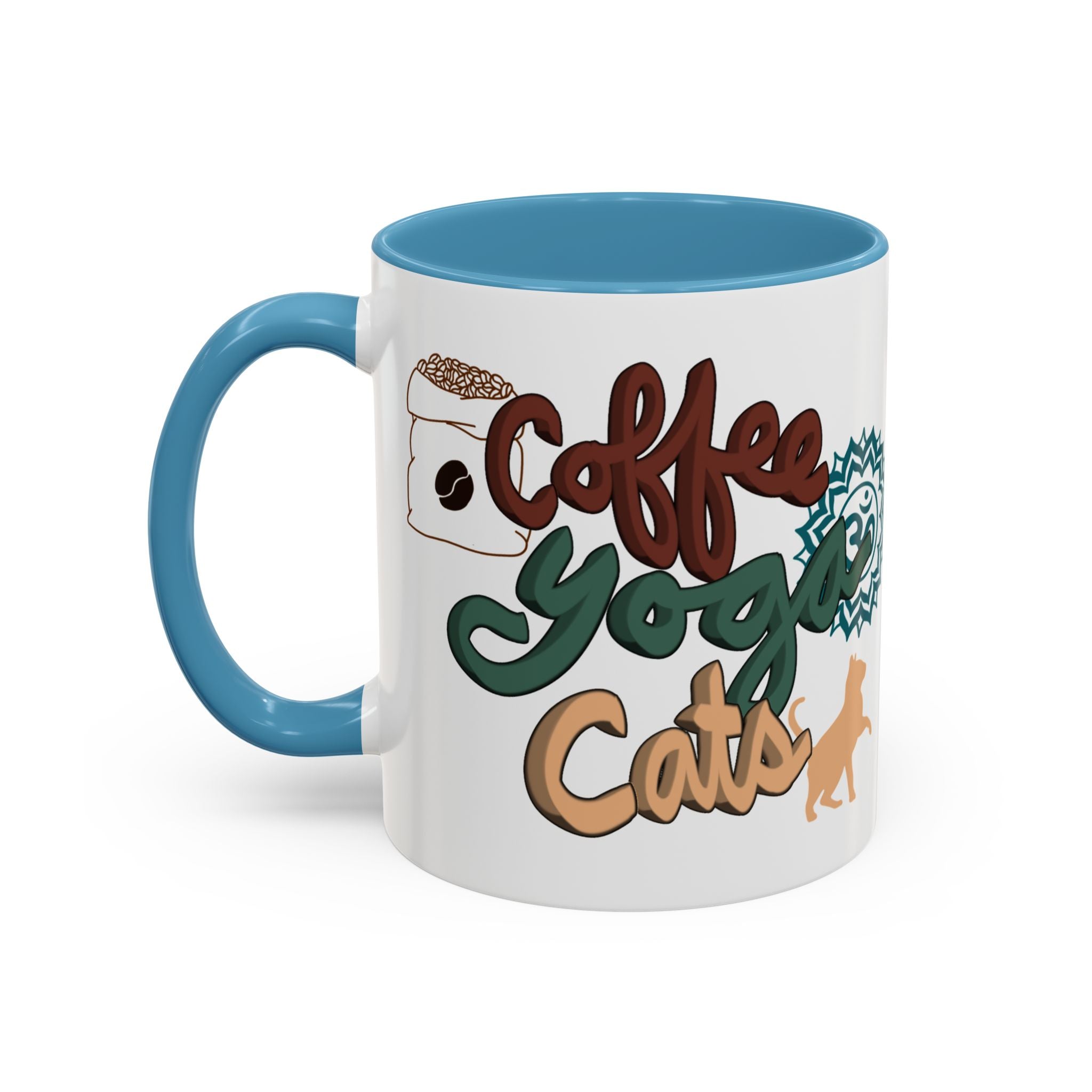 COFFEE YOGA CATS Accent Coffee Mug (11 oz)