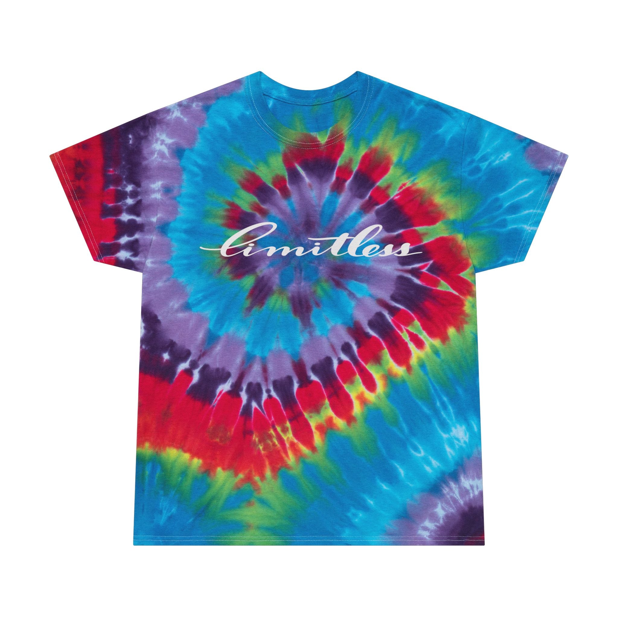 Limitless Hand-drawn Calligraphy Tie-Dye Tee - Vibrant Spiral Design for Youthful Spirit