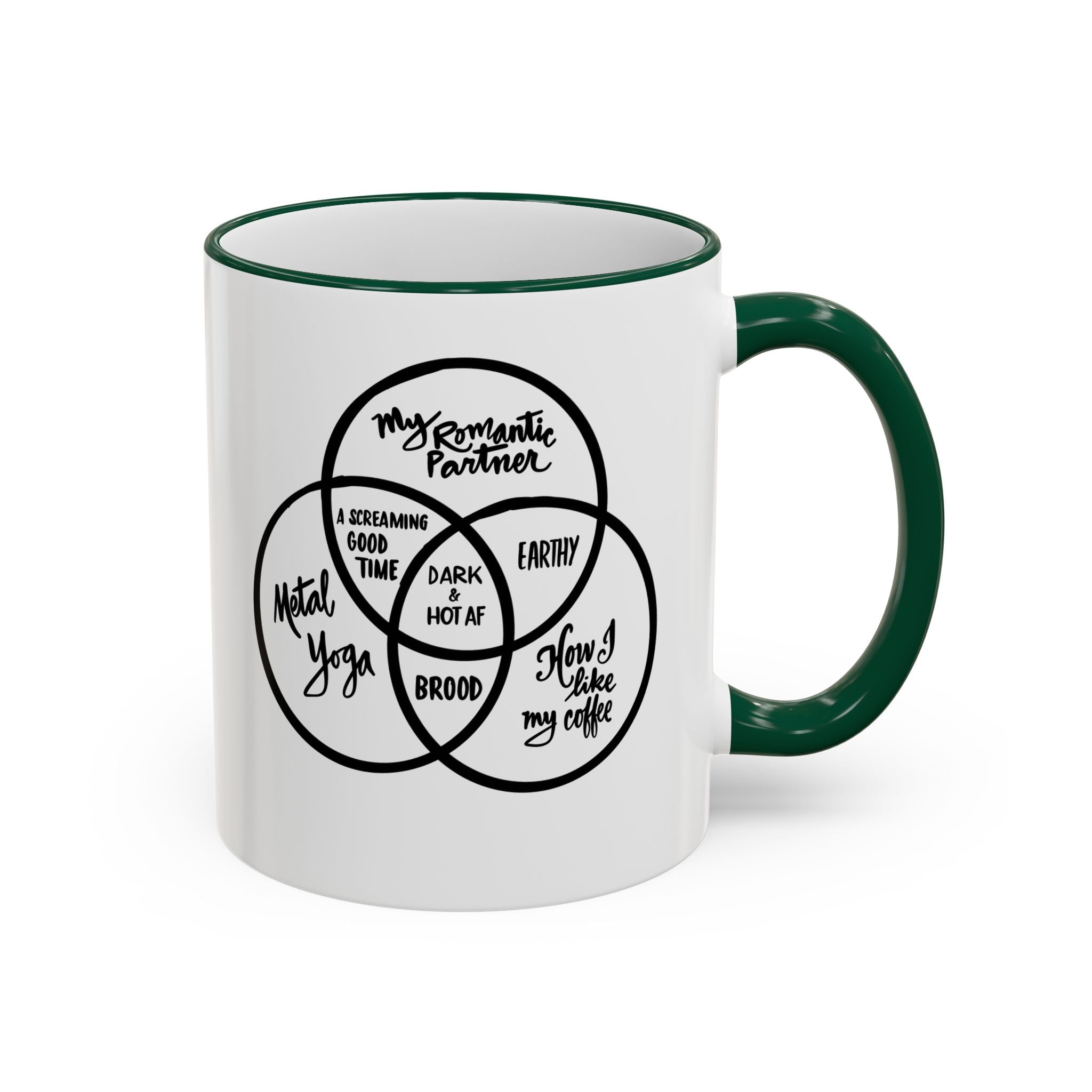 Metal Yoga Venn Diagram Mug — Funny Coffee Lover Accent Rim & Handle Mug (11oz/15oz)