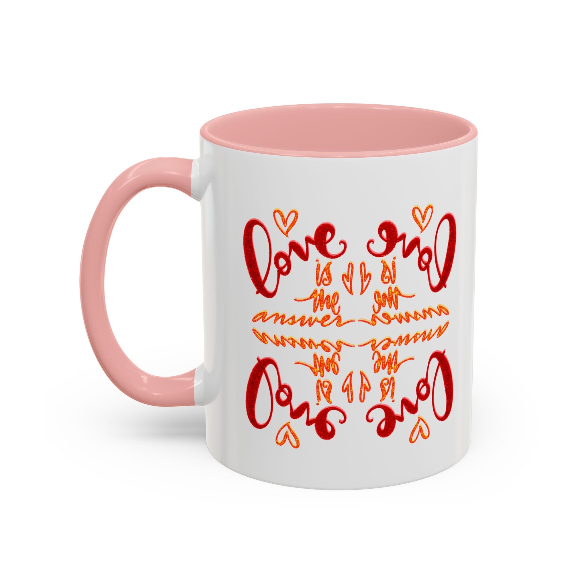 Love Coffee Mug – Cute Handwritten 'Love is the answer' Accent Mug (11 oz)