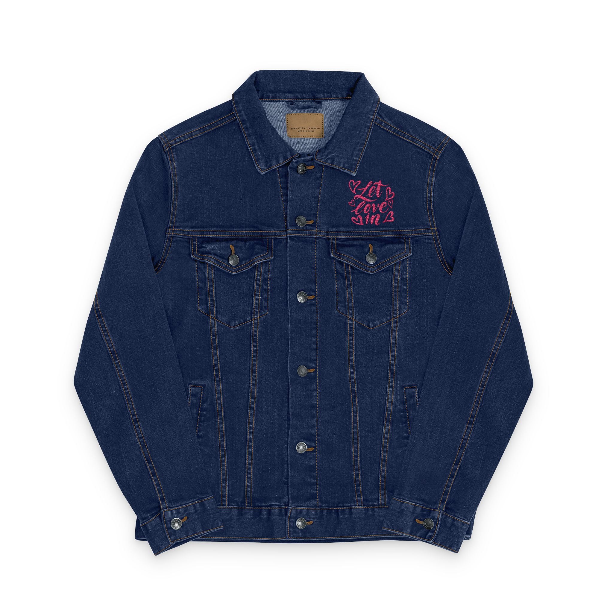 Unisex White Denim Jacket with Love Embroidery – Stylish & Versatile Outerwear