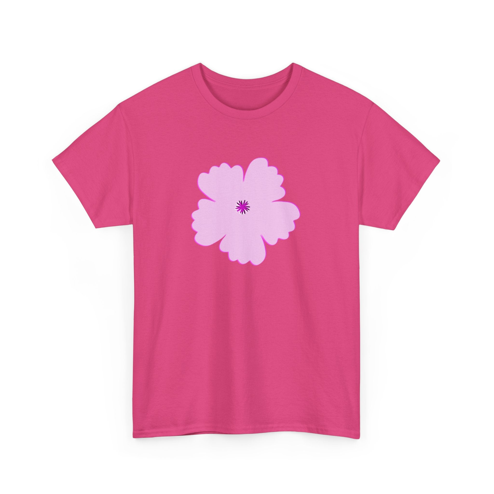Pink Floral Heavy Cotton Tee - Spring Vibes, Casual Wear, Perfect for Everyday Style