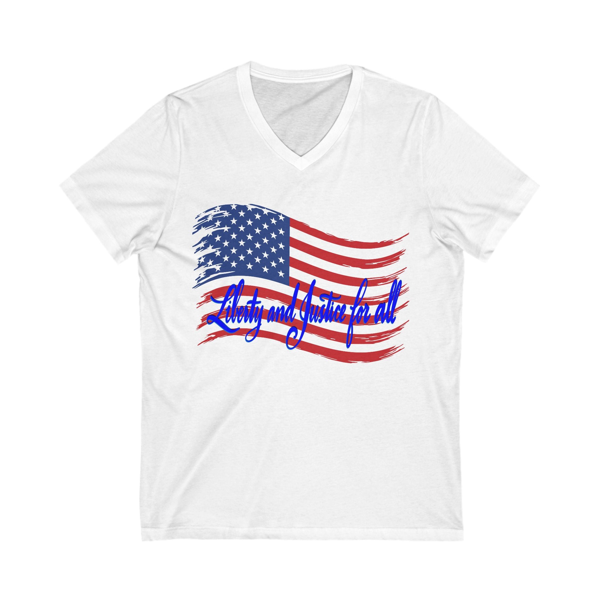 Patriotic V-Neck Tee - 'Liberty and Justice for All'