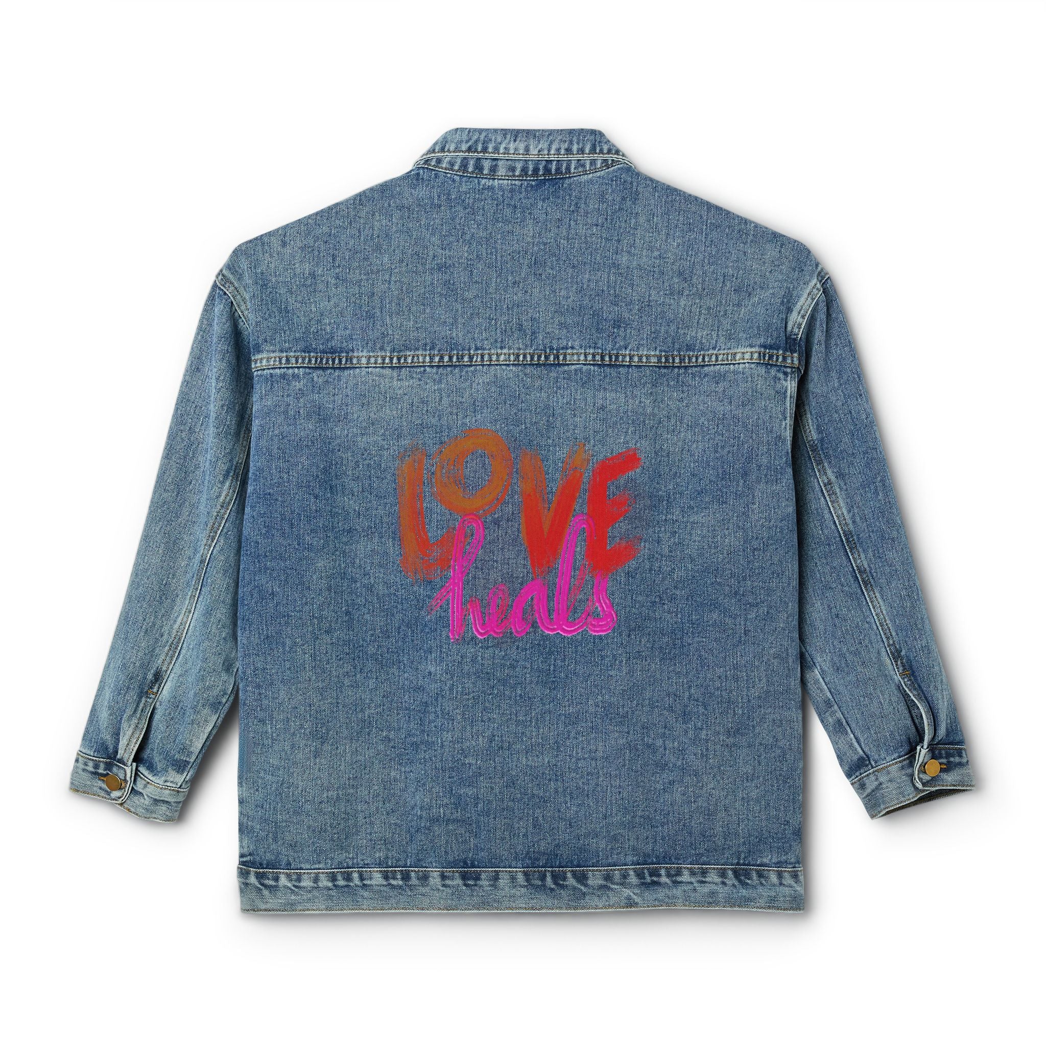 Women’s Denim Jacket with Inspirational 'Love Heals' Design