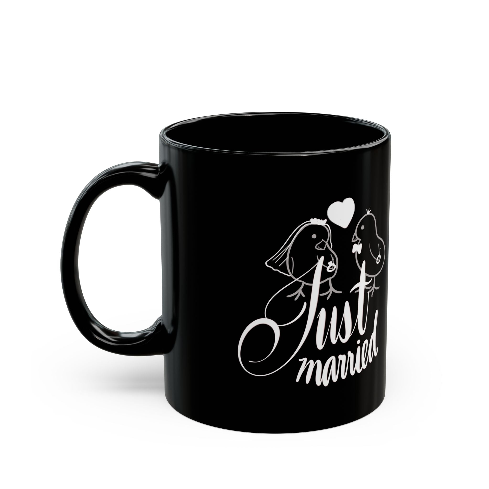 JUST MARRIED Black Mug (11oz)