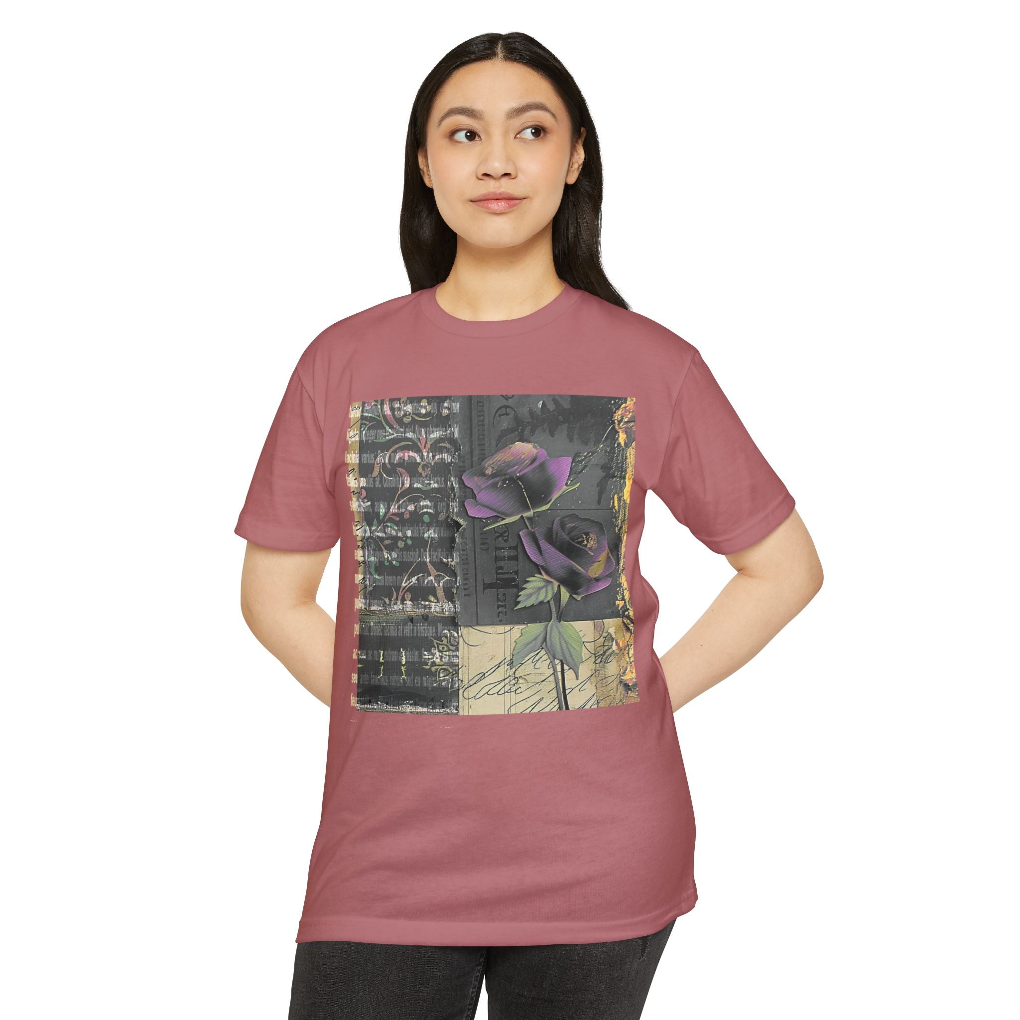 Artistic Floral Unisex CVC Jersey T-Shirt - Stylish Rose Design
