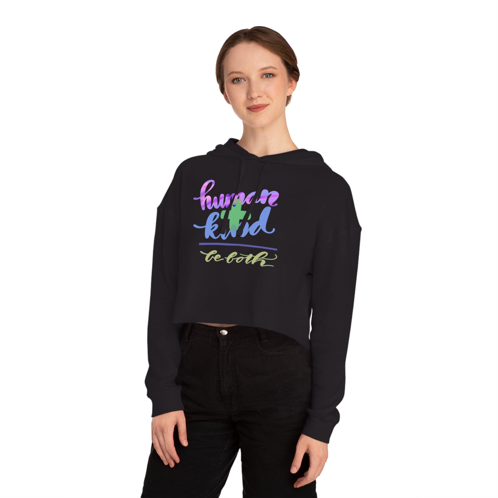 Women’s Cropped Hooded Sweatshirt - ‘Human Kind’ Inspirational Graphic