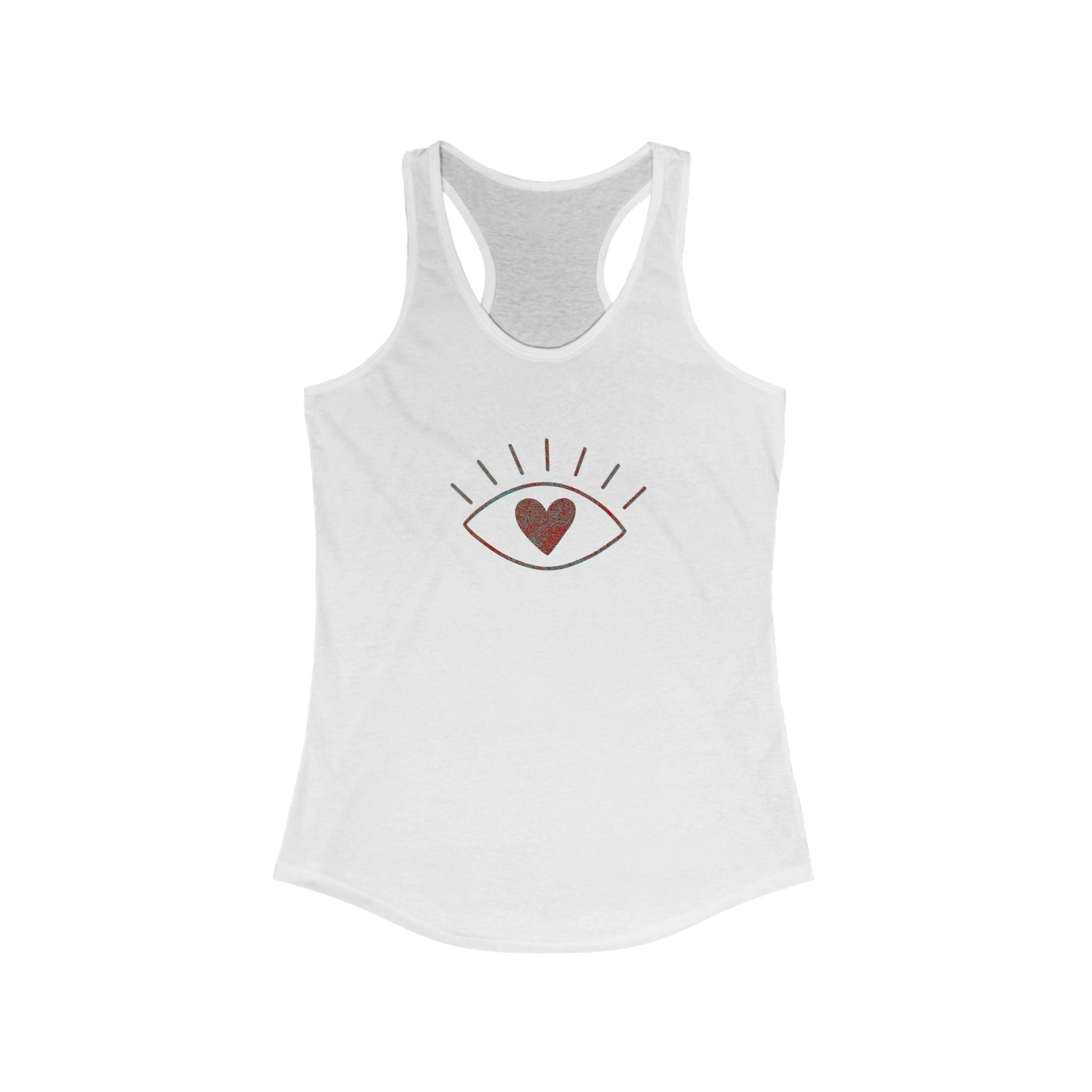 Racerback Tank with Eye and Heart Design - Casual Summer Top