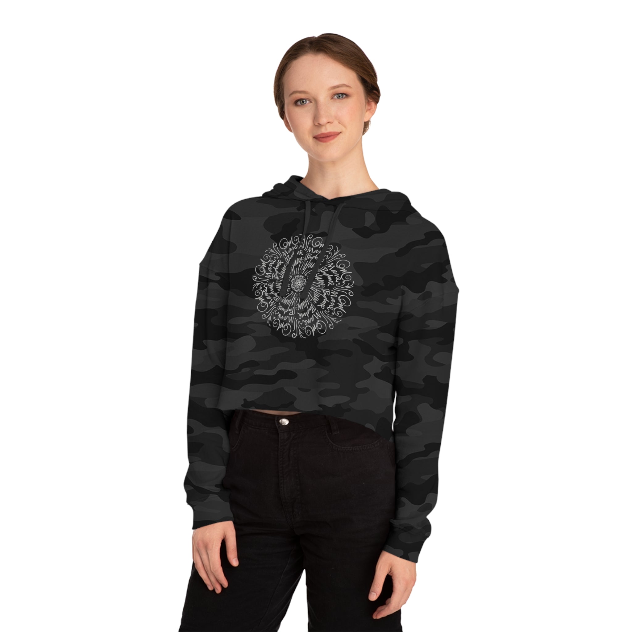 Women’s Cropped OM Mandala Hooded Sweatshirt - Cozy & Stylish Casual Wear