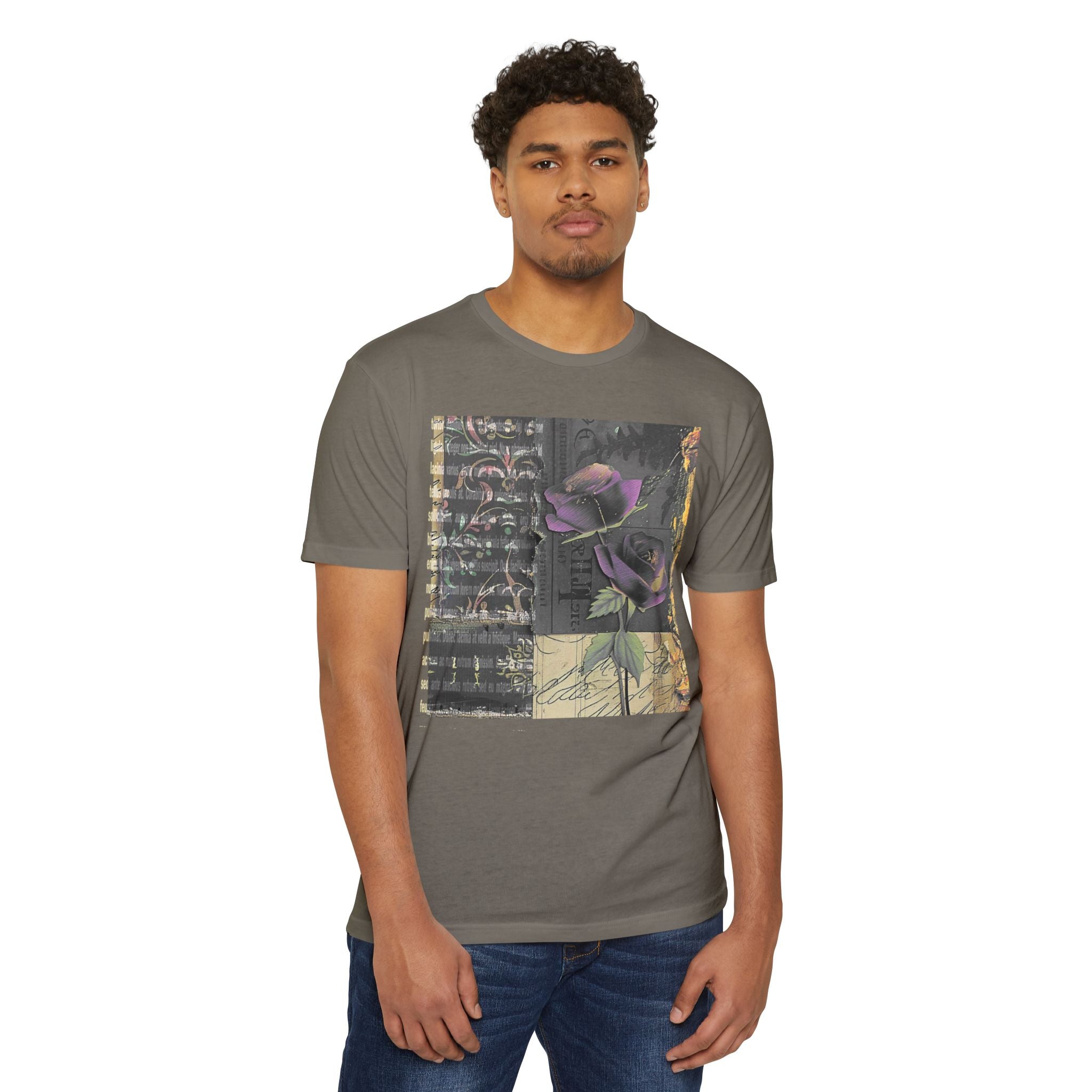 Artistic Floral Unisex CVC Jersey T-Shirt - Stylish Rose Design