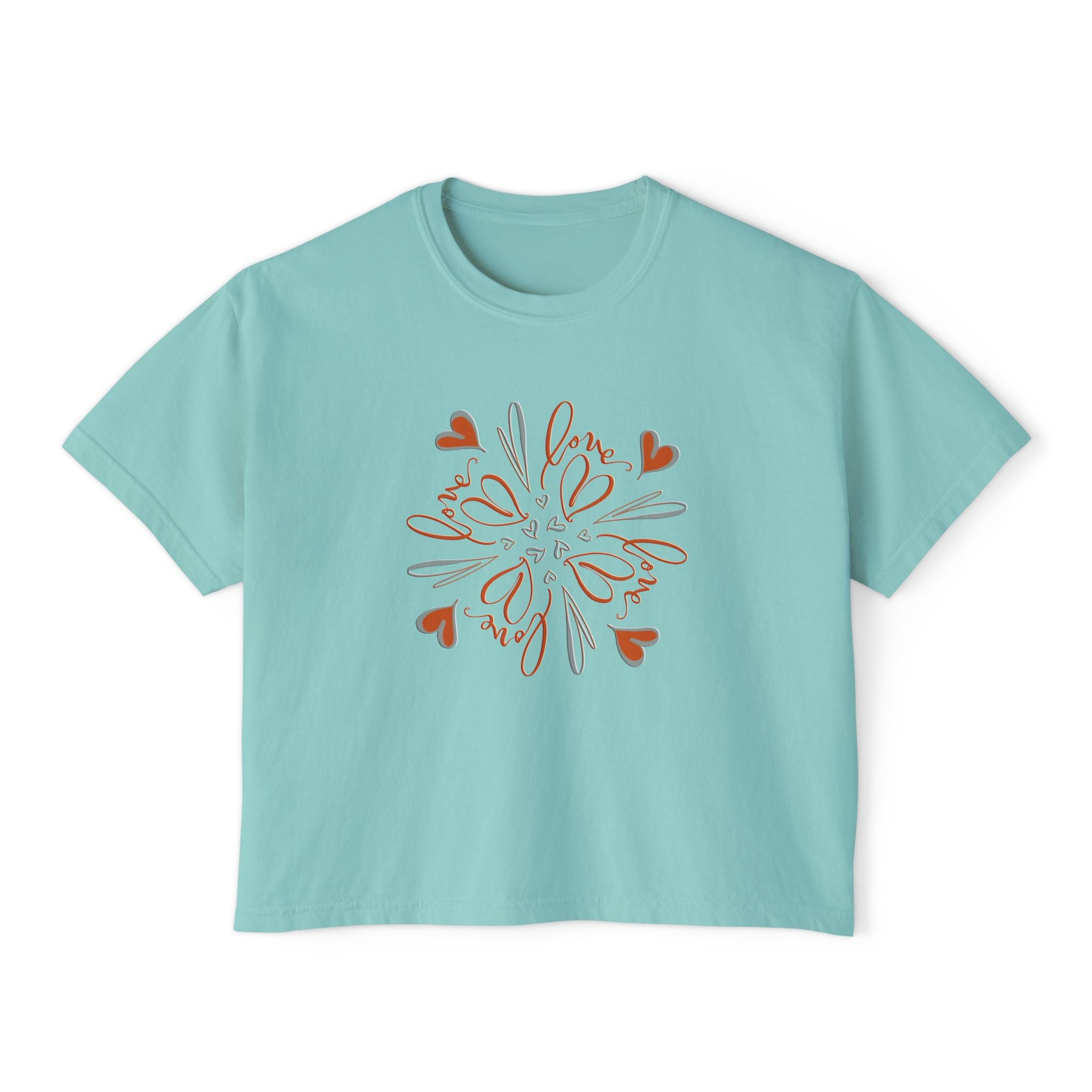 Women's Boxy Tee — Floral Heart Mandala Graphic