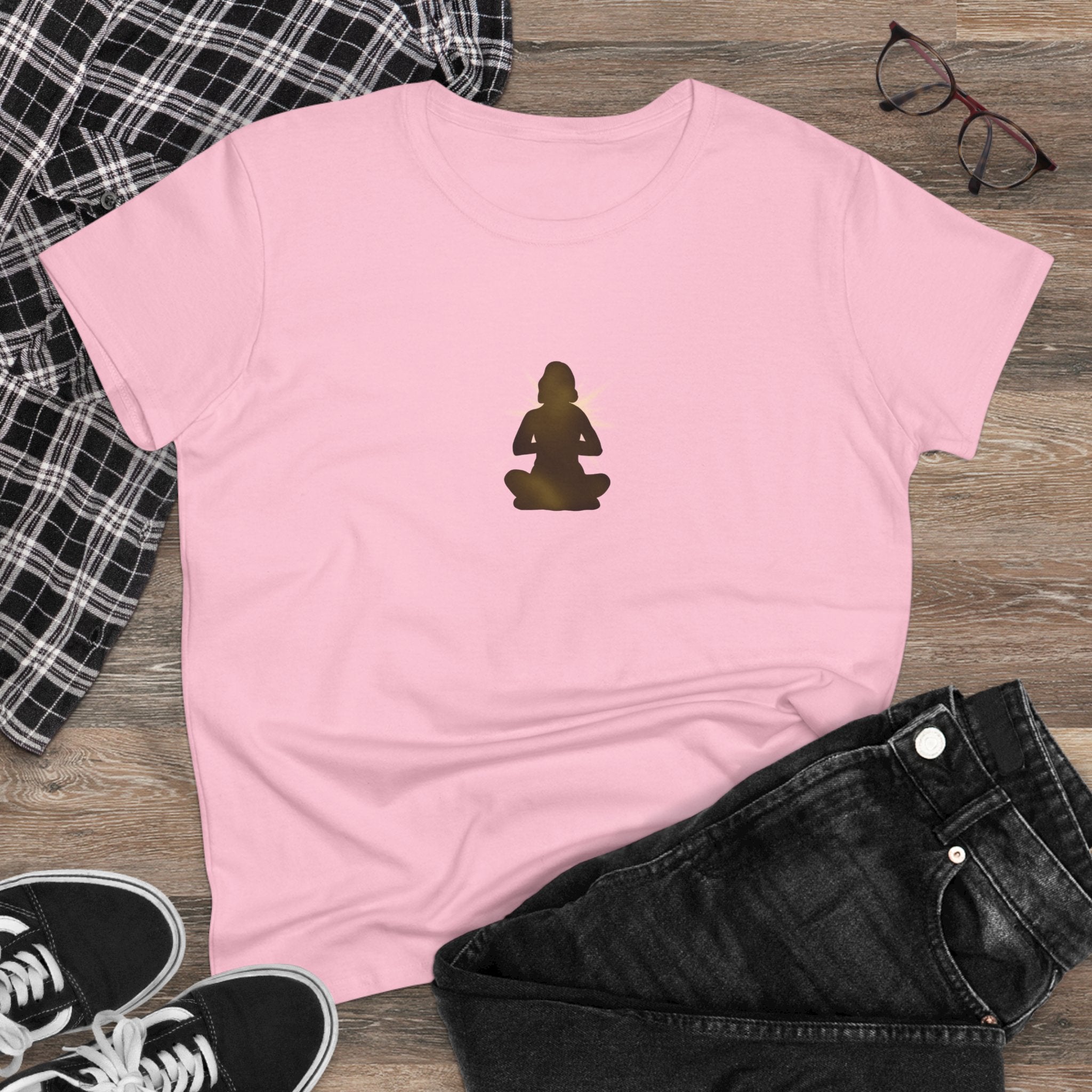 Meditation Silhouette Tee — Women's Yoga Cotton T‑Shirt