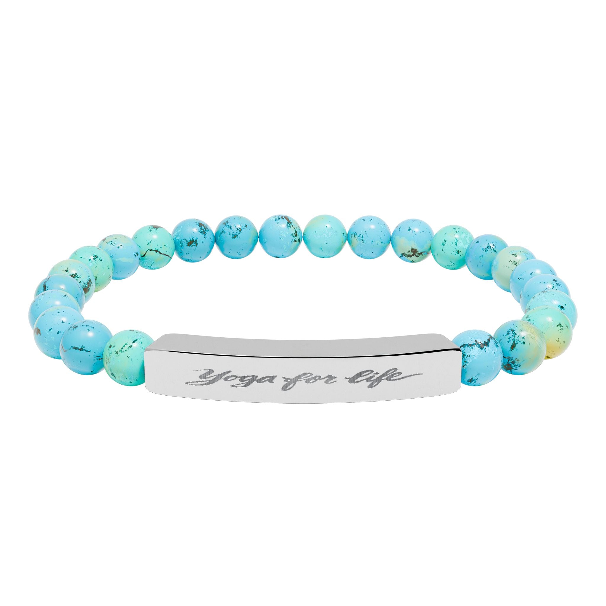 Natural Stone Stretch Bar Bracelet — "Yoga for Life" Engraved