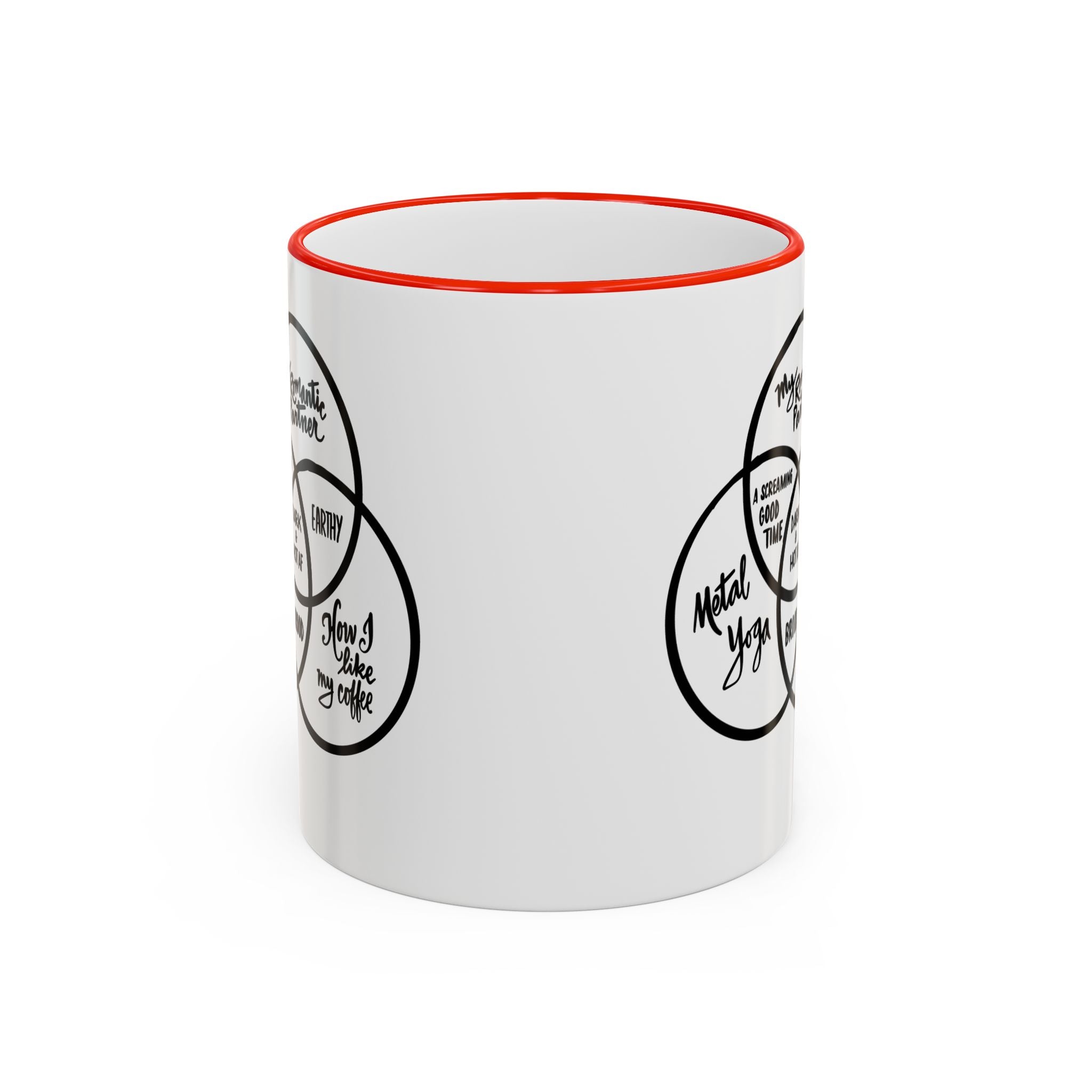 Metal Yoga Venn Diagram Mug — Funny Coffee Lover Accent Rim & Handle Mug (11oz/15oz)