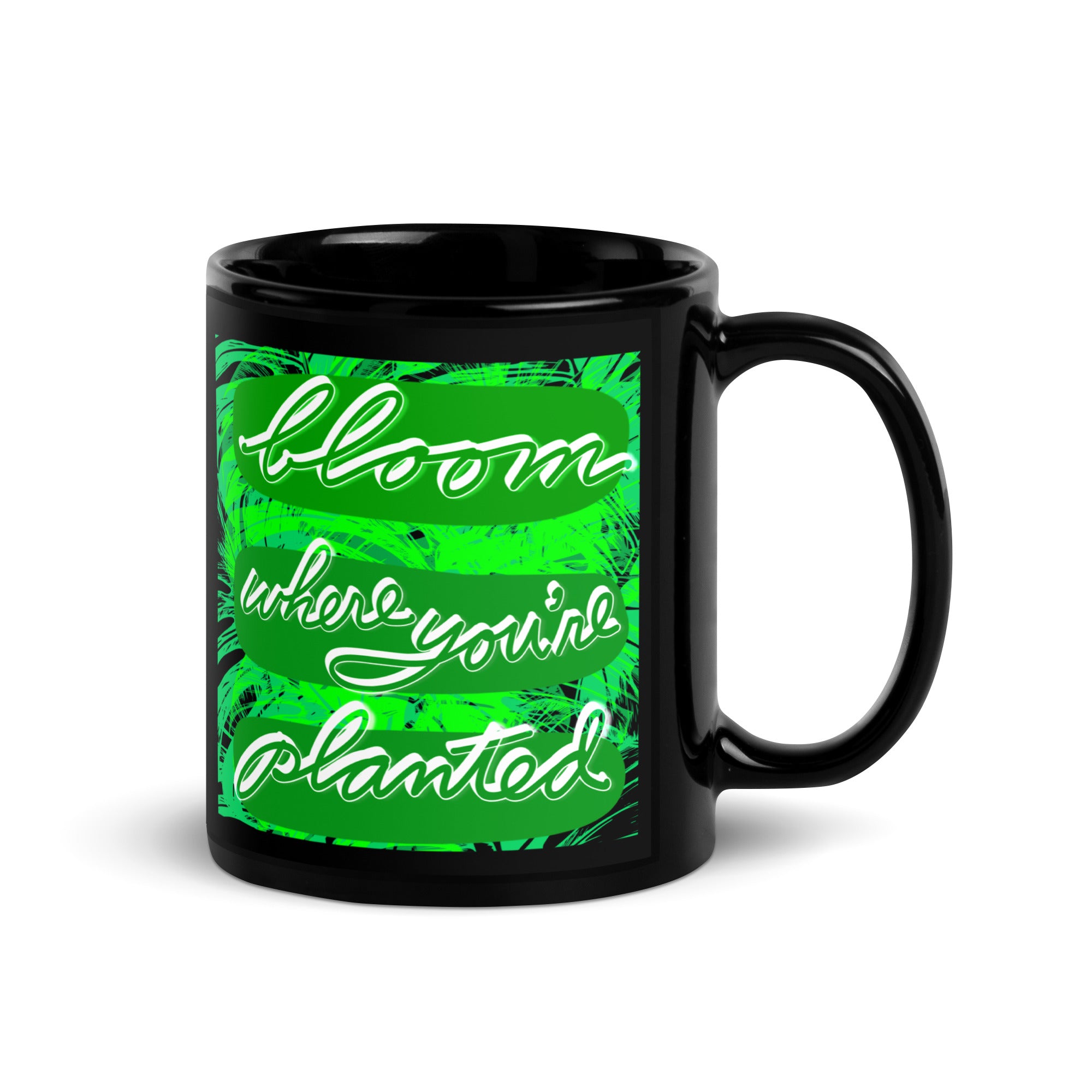 BLOOM Black Glossy Mug